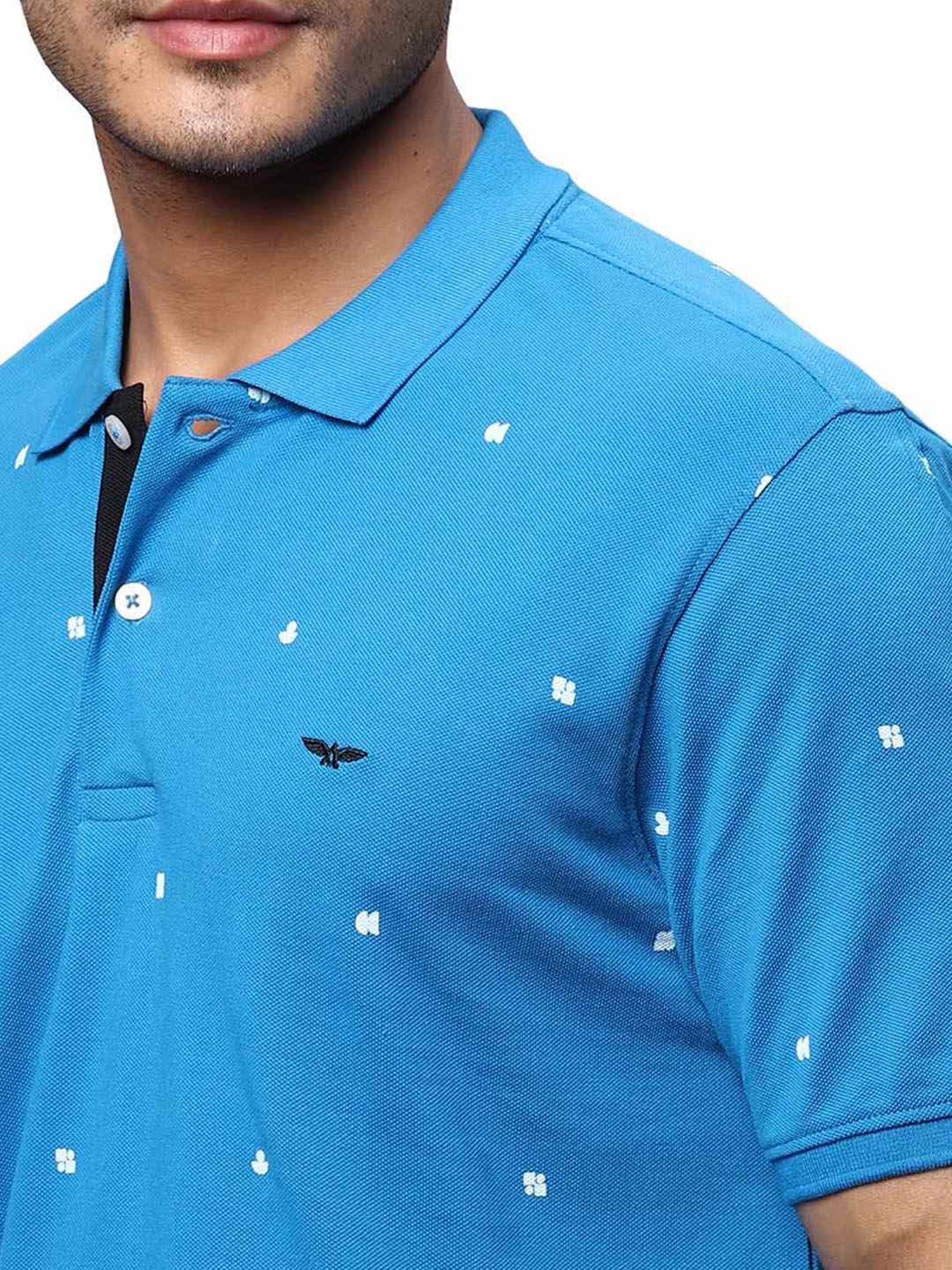 Park Avenue Blue Cotton Slim Fit Printed Polo T-Shirt