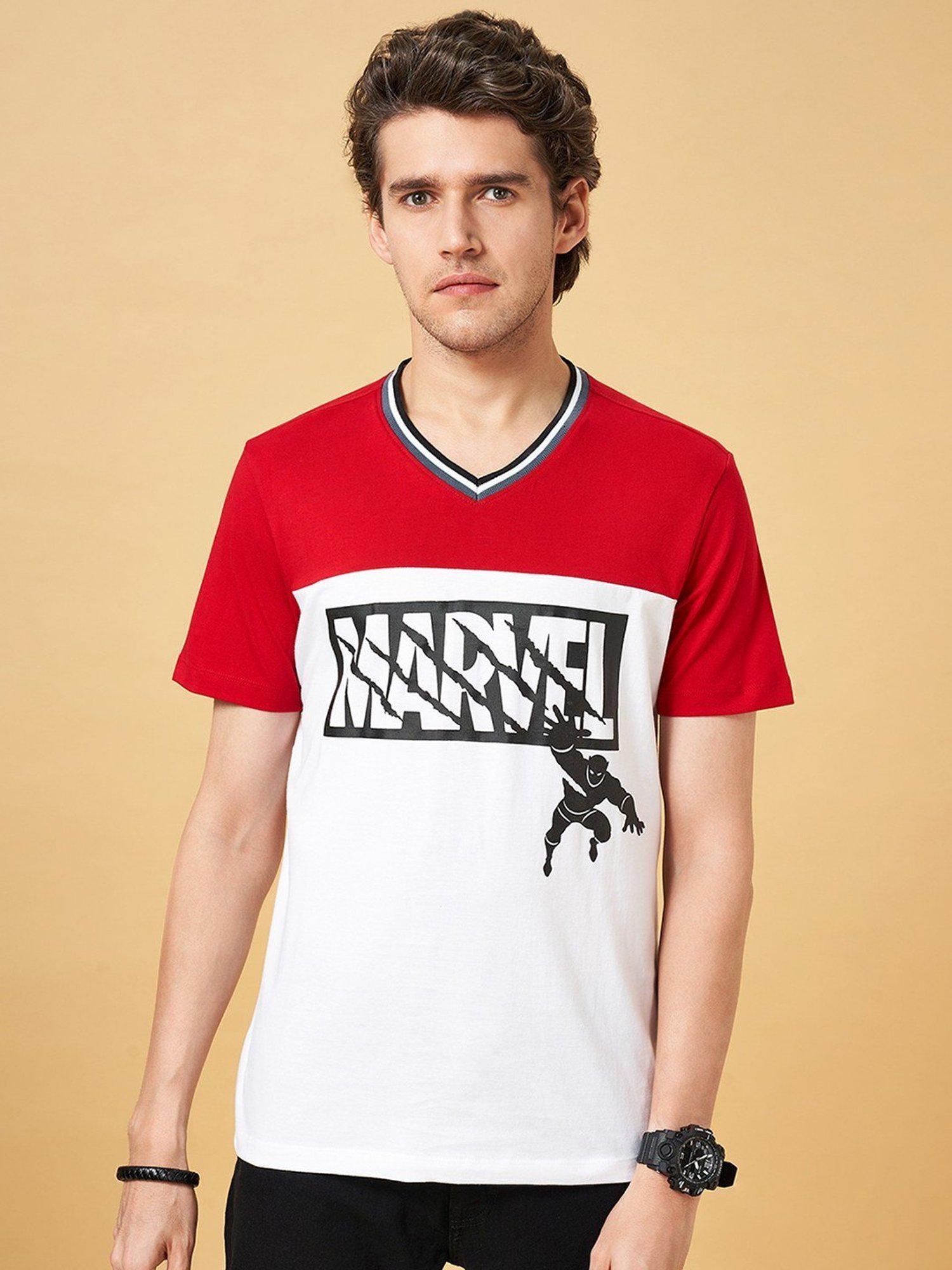 SF Jeans by Pantaloons Marshmallow Cotton Slim Fit Colour Block T-Shirt