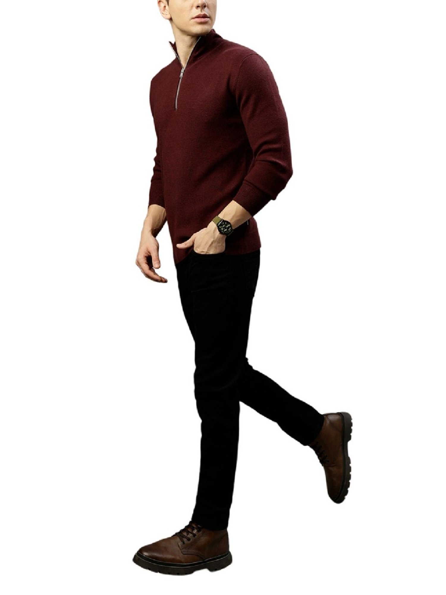 Lindbergh Maroon Regular Fit Sweaters