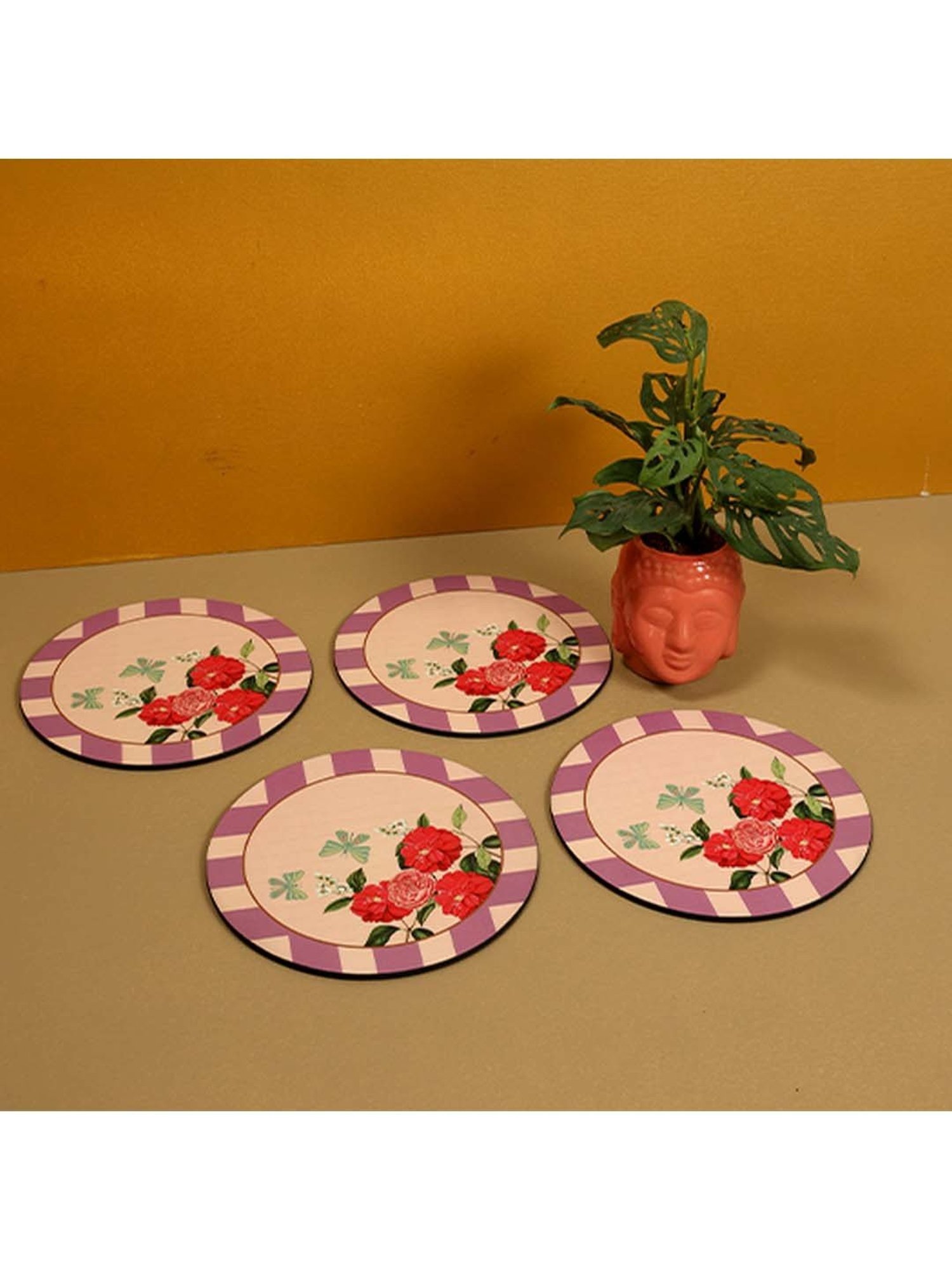 ICRAFT Lilac Haze Series Purple & Beige Mdf Round Trivet - Set of 4