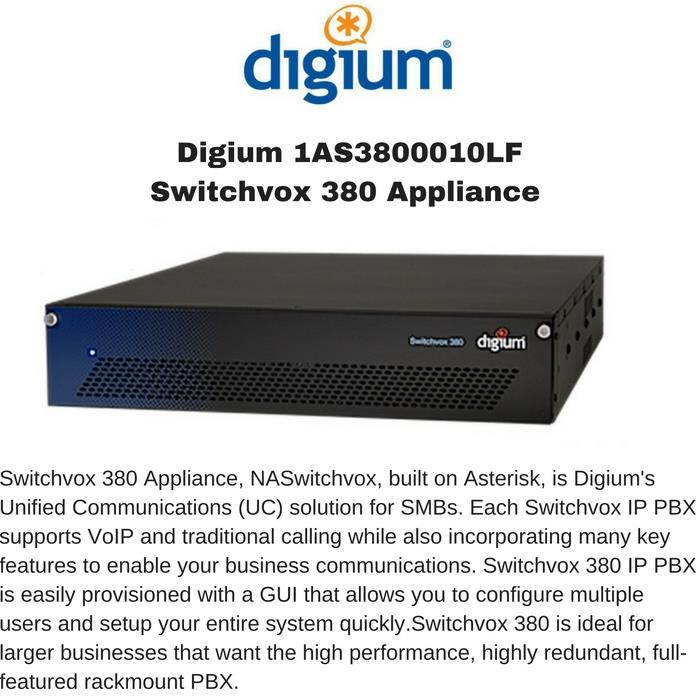 Digium 1AS3800010LF Switchvox 380 Appliance 100 Concurrent Call 2 Telephony Card