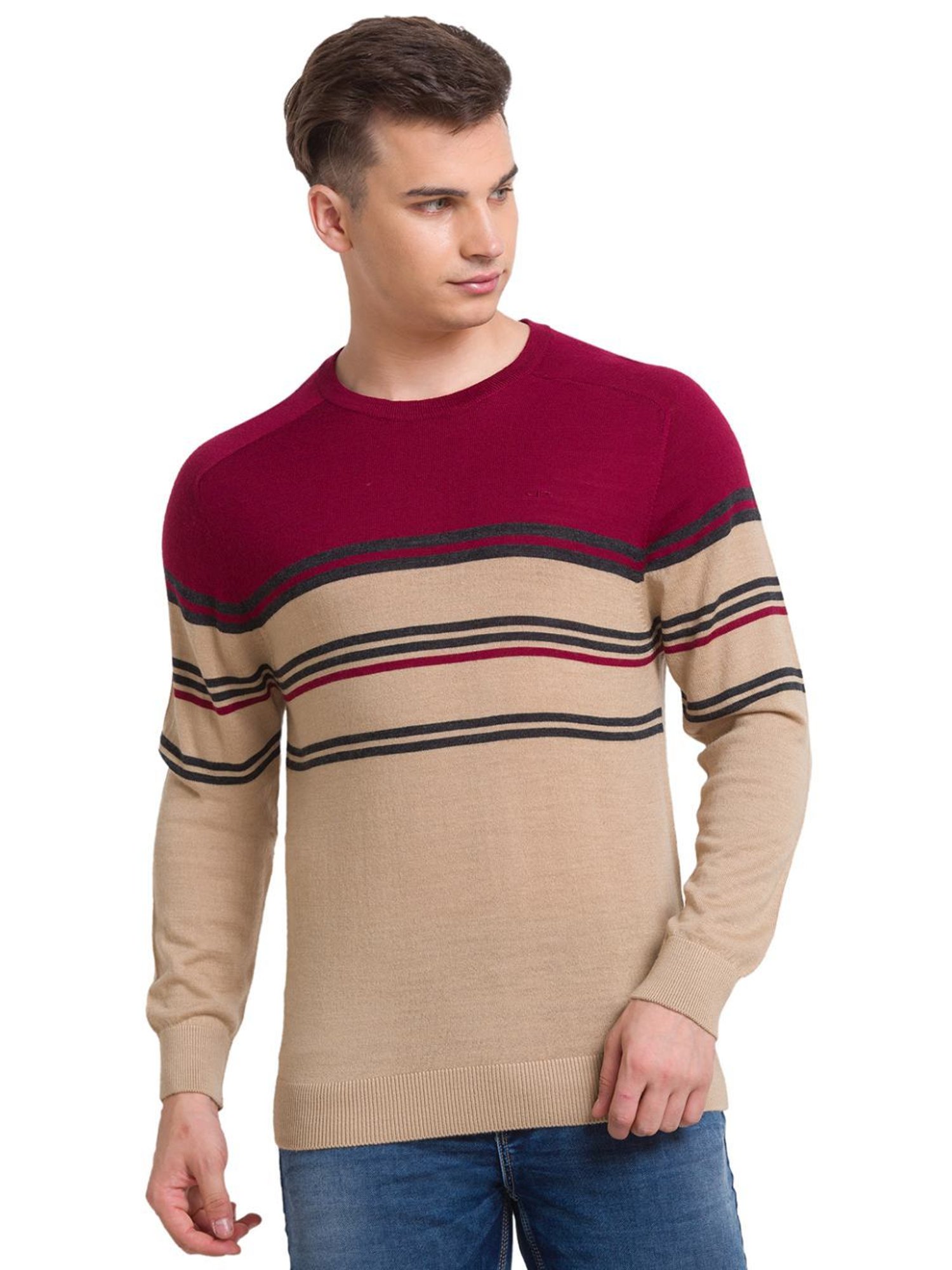 ColorPlus Beige Tailored Fit Colour Block Sweater