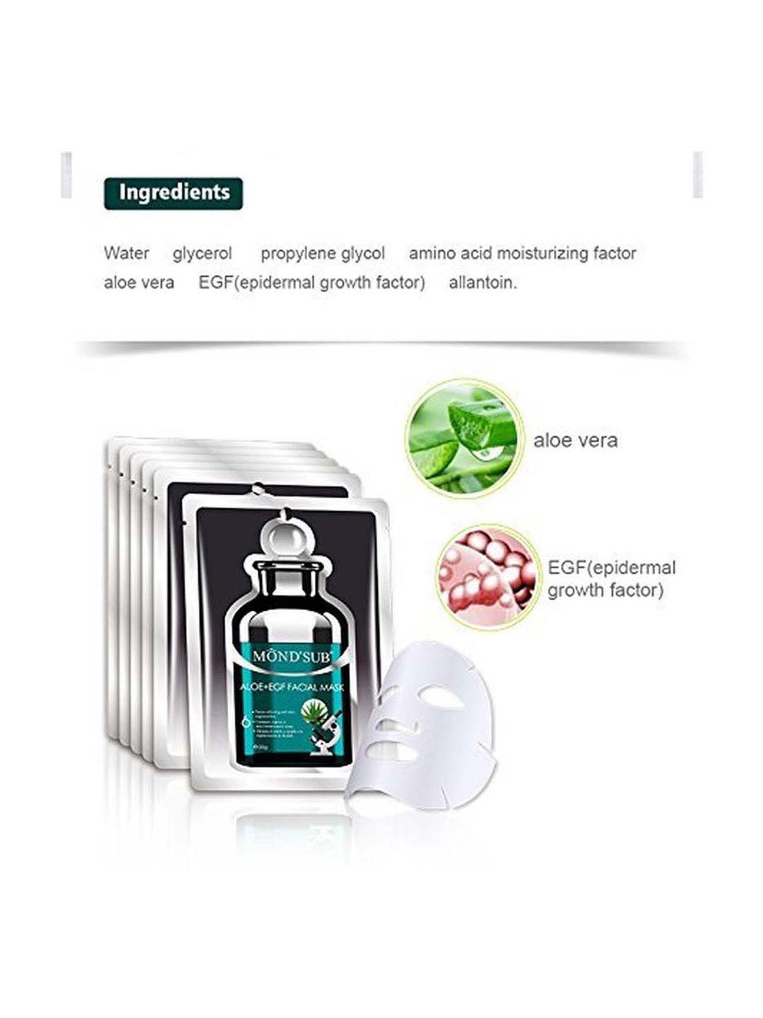 MONDSUB Aloevera EGF Facial Sheet Mask (Pack of 3) - 20 gm Each