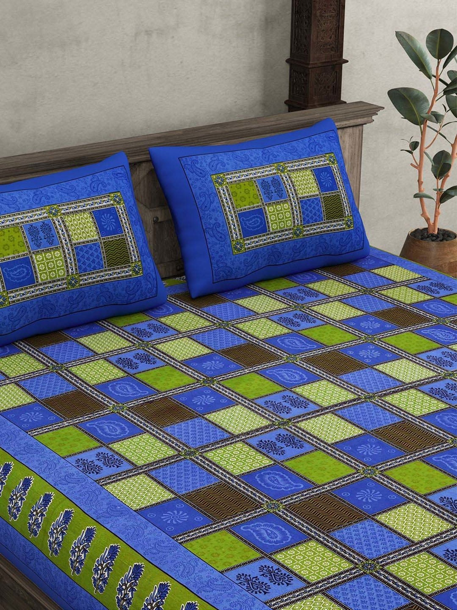 JaipurFabric Dark Blue 100% Pure Cotton 150 TC Double Bedsheet with 2 Pillow Covers