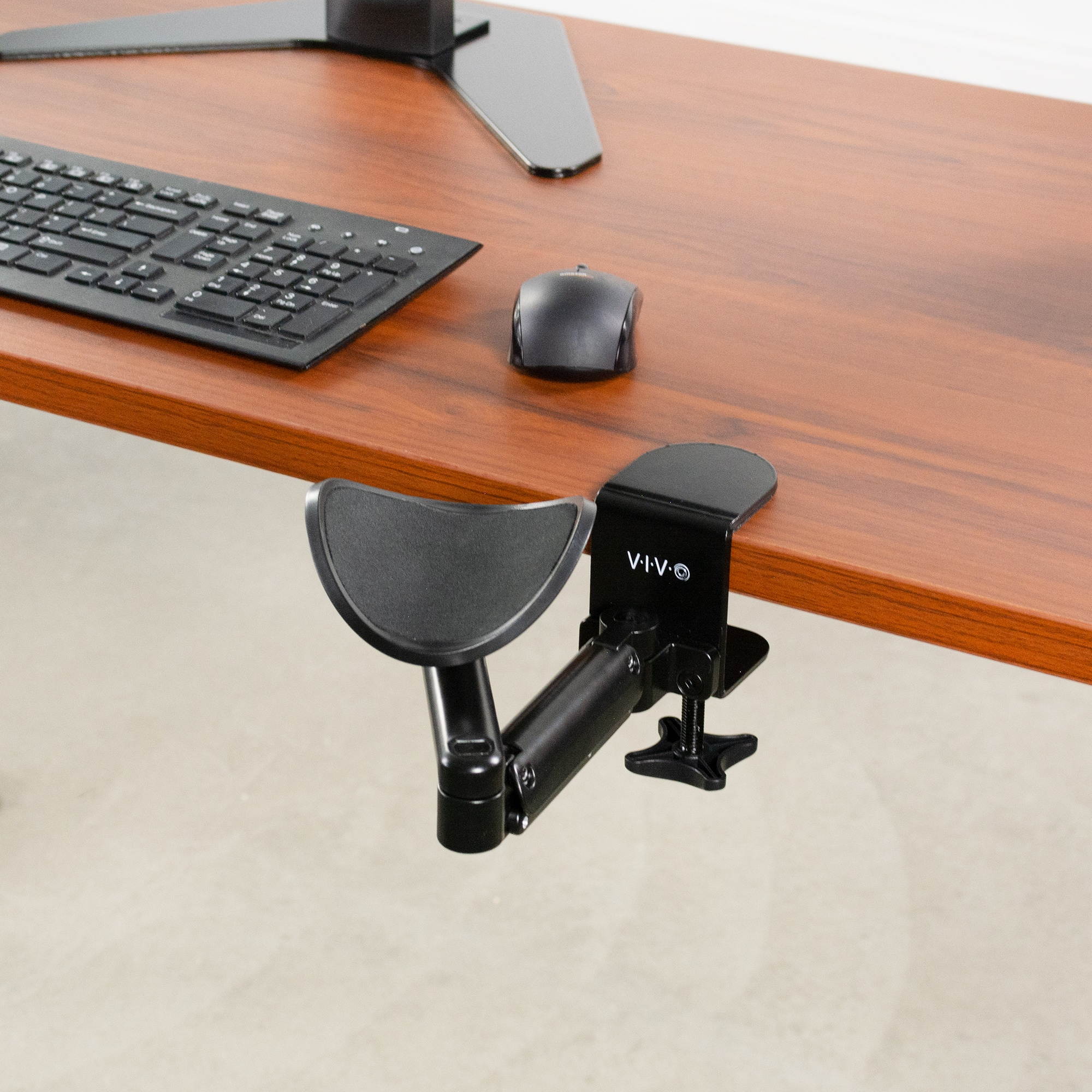 VIVO Black Universal Clamp-on Adjustable Armrest, Desk Cradle Rotating Elbow Cushion (MOUNT-ARM01)