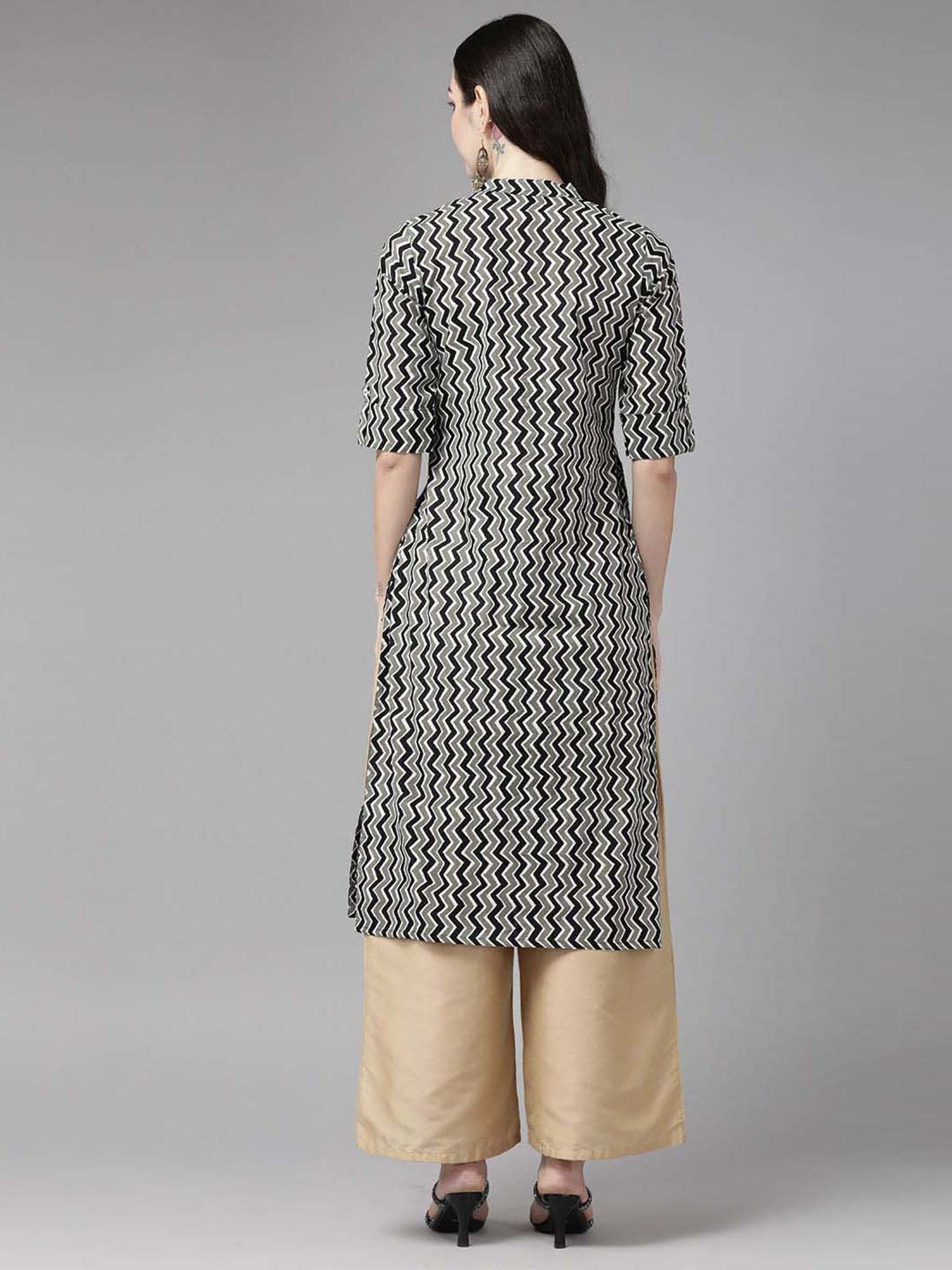 Cayman Grey Cotton Printed Straight Kurta