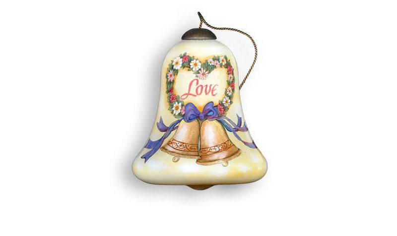 NeQwa 3 "Happy Anniversary" Hand-Painted Mouthblown Glass Christmas Ornament - White/Brown