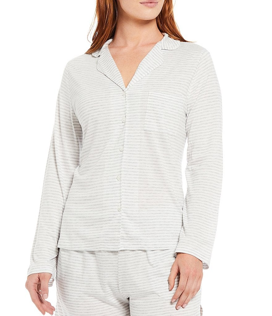 VAN WINKLE & CO. Yarn-Dye Striped Knit Long Sleeve Coordinating Sleep Top