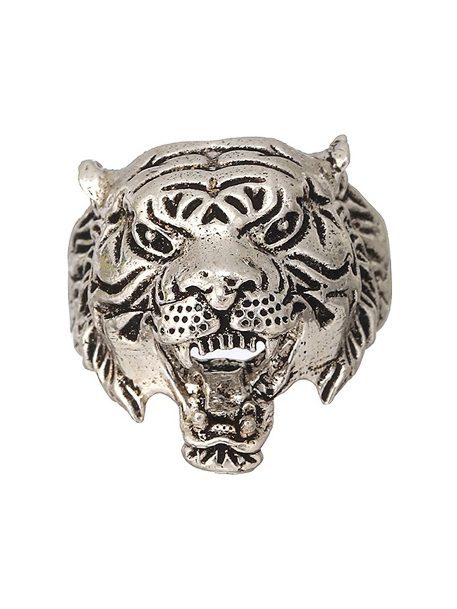 Bold by Priyaasi Roaring Lion Silver Casual Ring for Men