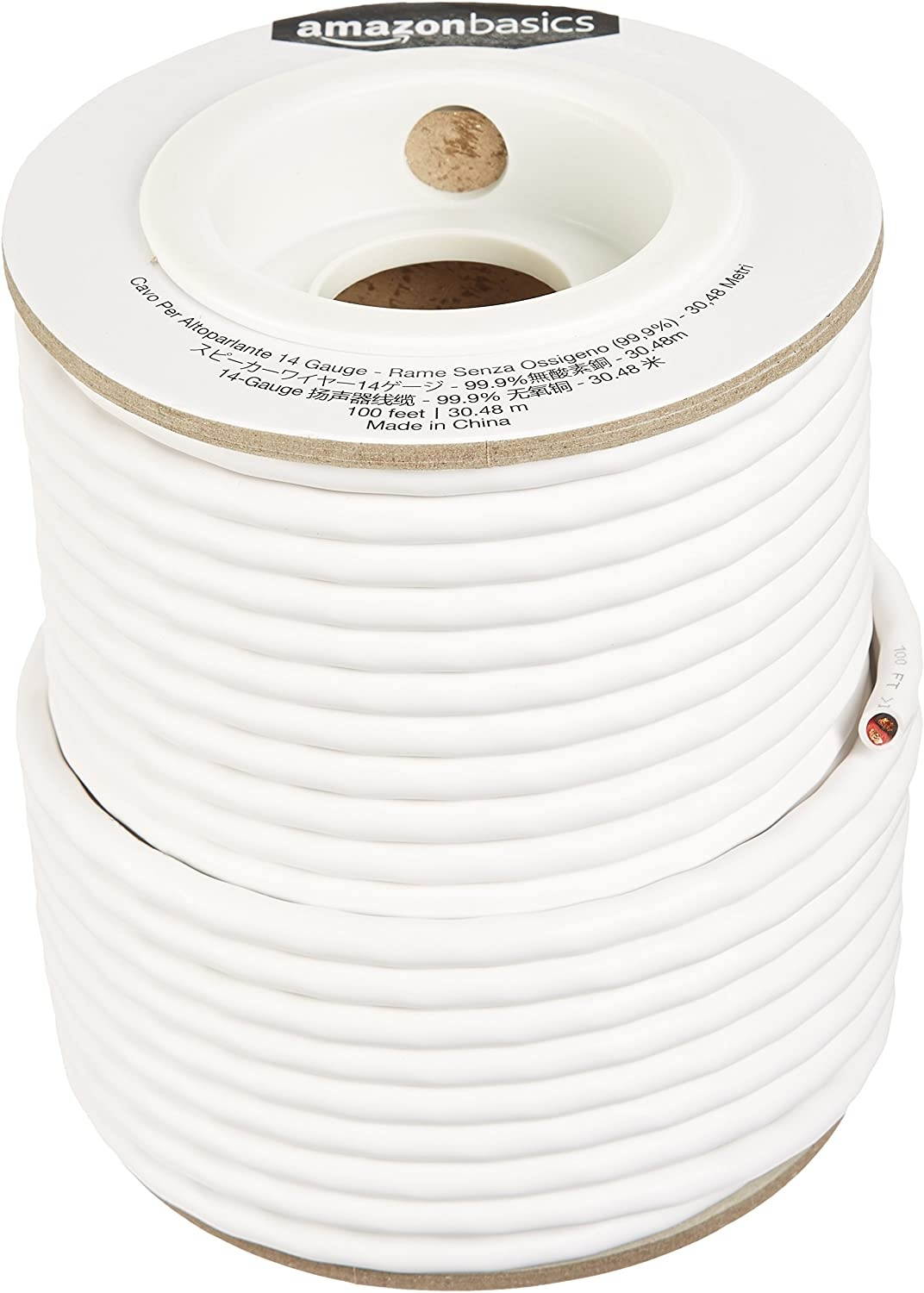 Amazon Basics Speaker Wire - 14-Gauge 99.9% Oxygen-Free Copper 100 Feet & Banana Plugs - 12 pairs