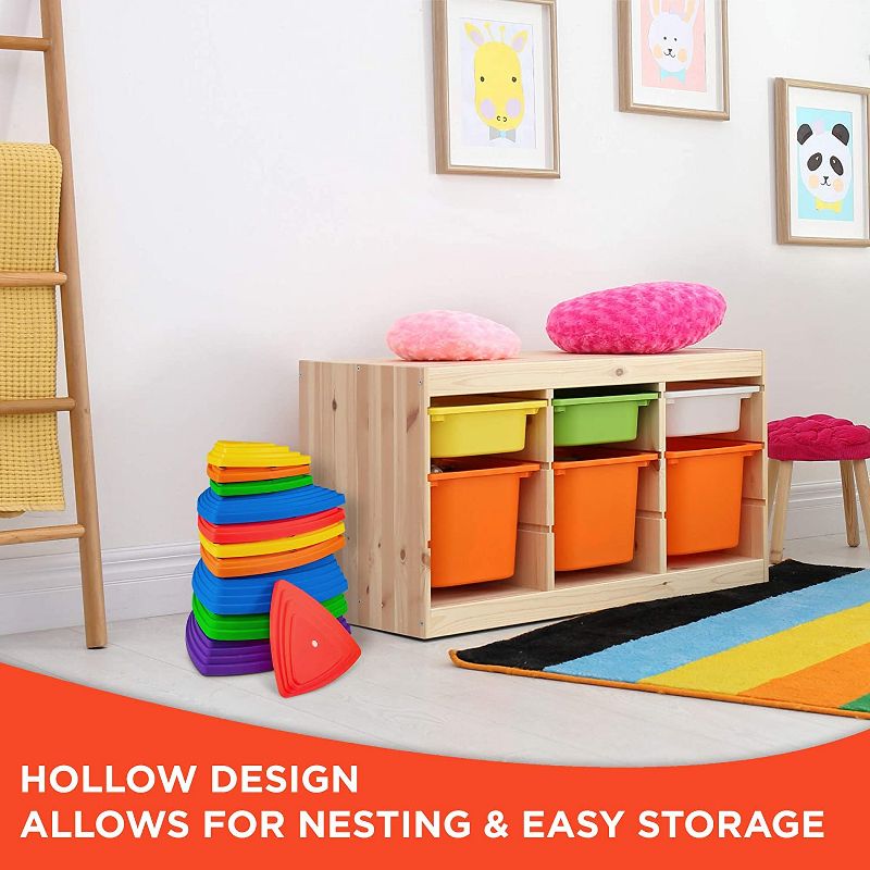 Sunny & Fun 11pc Balance Stepping Stones Obstacle Course for Kids | Rubber Grip Bottom River Stones in 4 Varying Sizes & Steepness | Indoor & Outdoor Toy Improves Coordination & Strength | Max 220 Lbs