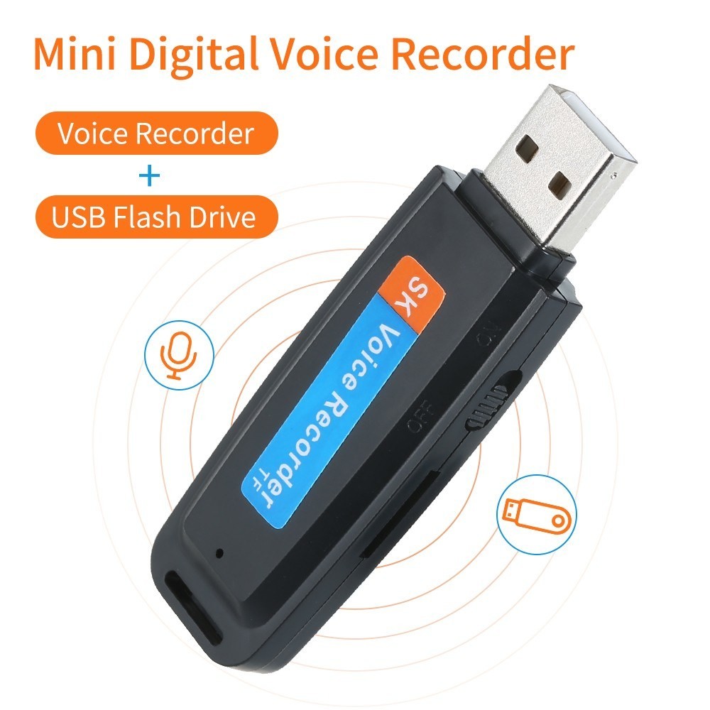 Mini Portable USB Voice Recorder Rechargeable U-Disk Recorder One-Button Recording Storage Support 1-32G TF Card for Meeting Lecture Interview