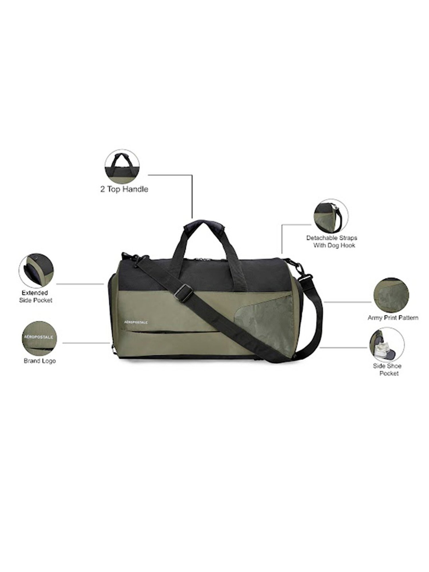 Aeropostale Granger Olive Green & Black Polyester Color Block Duffle Bag