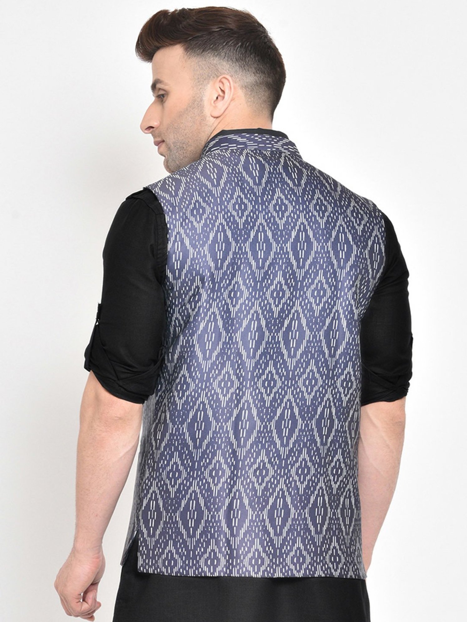 Hangup Plus Grey Regular Fit Printed Nehru Jacket