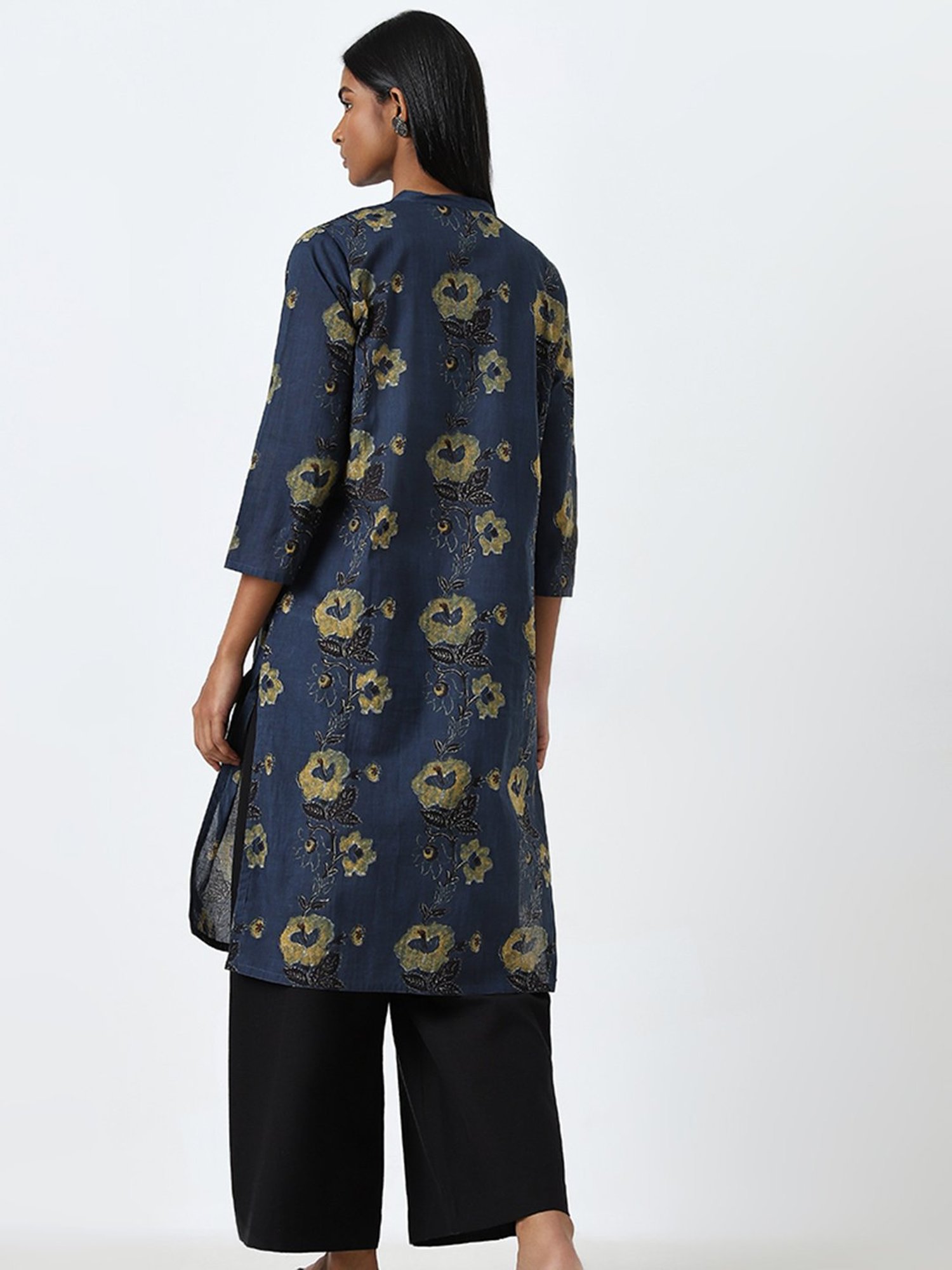 Utsa by Westside Indigo Floral Printed Straight Cotton Kurta