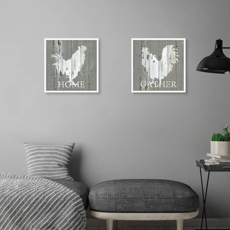 Set of 2 Galvanized Rooster I & II Framed Canvas Art Prints - Masterpiece Art Gallery