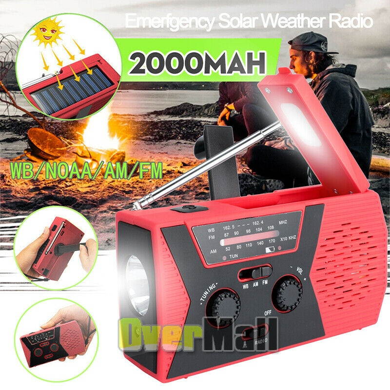 Emergency Solar Weather AM/FM Radio SOS Searchlight Handheld Spotlight Flashligh