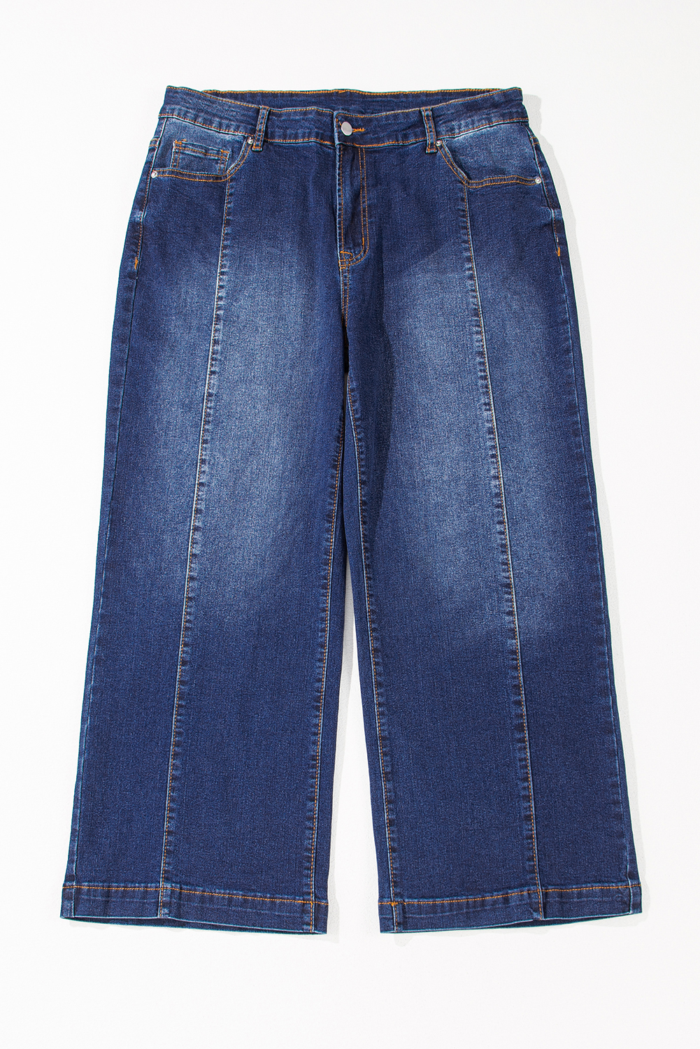 Dark Blue Plus Size Stitching Washed Flare Jeans