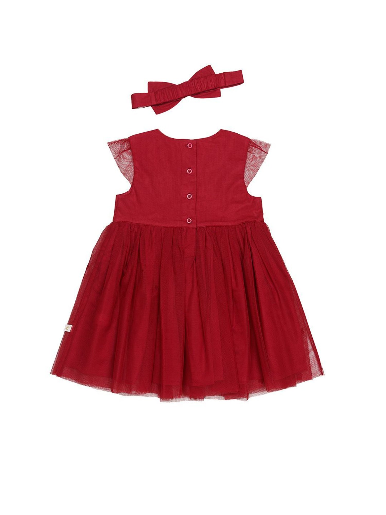 H by Hamleys Kids Maroon Self Design Dress with Headband