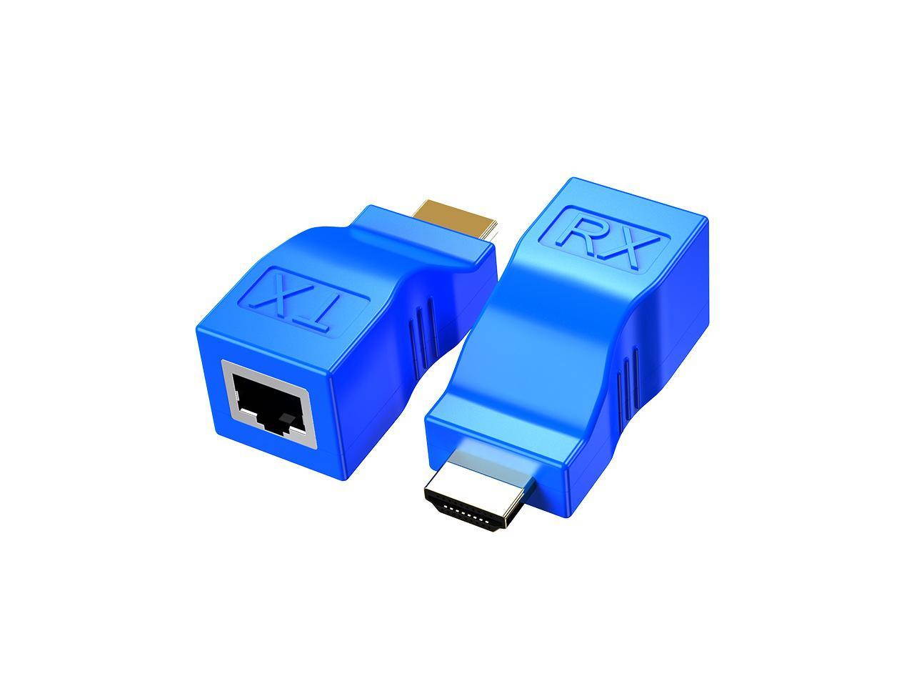 SA HDMI Extender Up to 100ft HDMI Ethernet Network Extender Adapter Over RJ45 Cat5-e Cat6 Cable (Transmitter + Receiver, 1 Port RJ45)