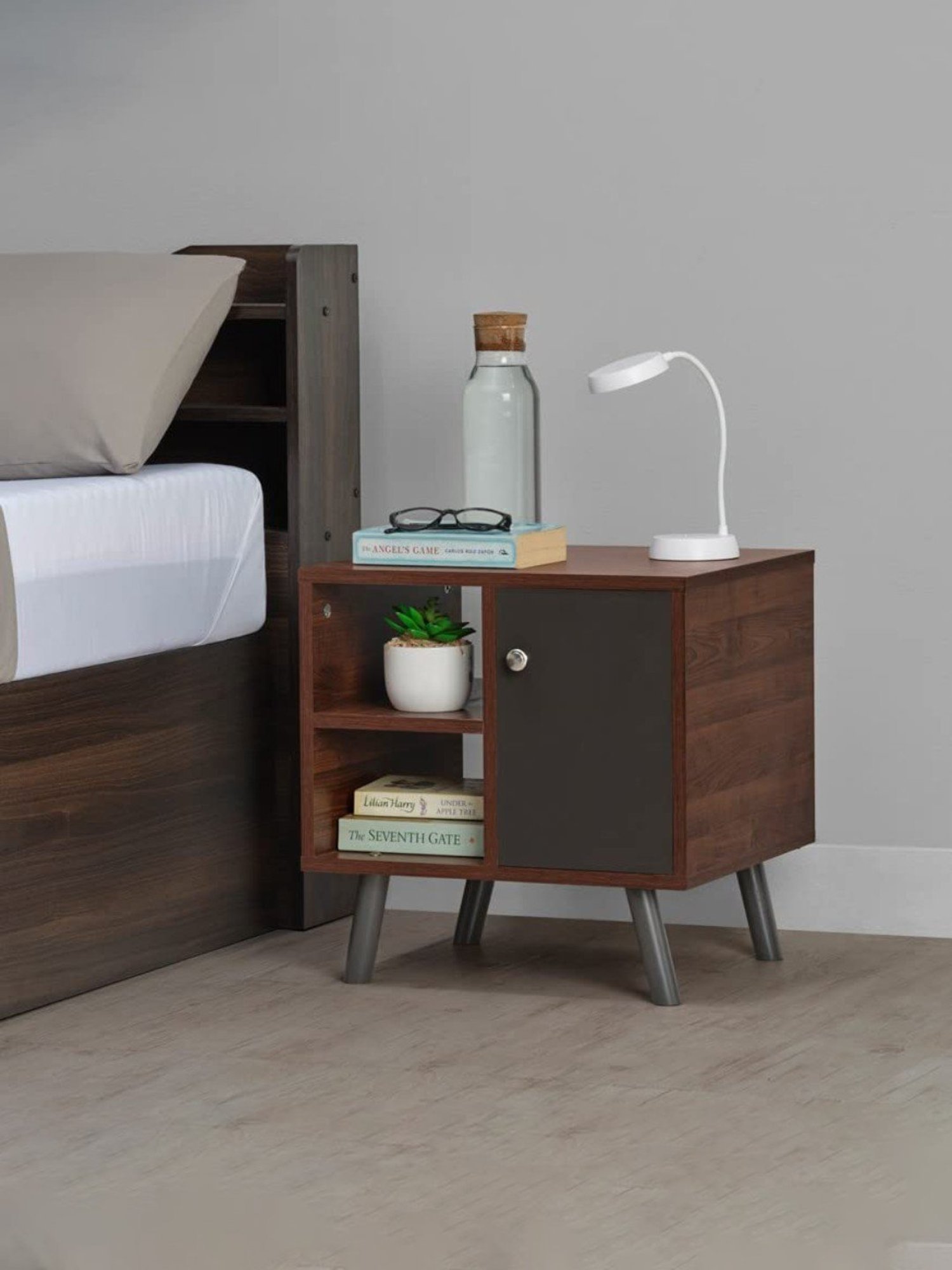 Sleepyhead Bestie Dark Brown & Slate Grey Engineered Wood Bedside Table
