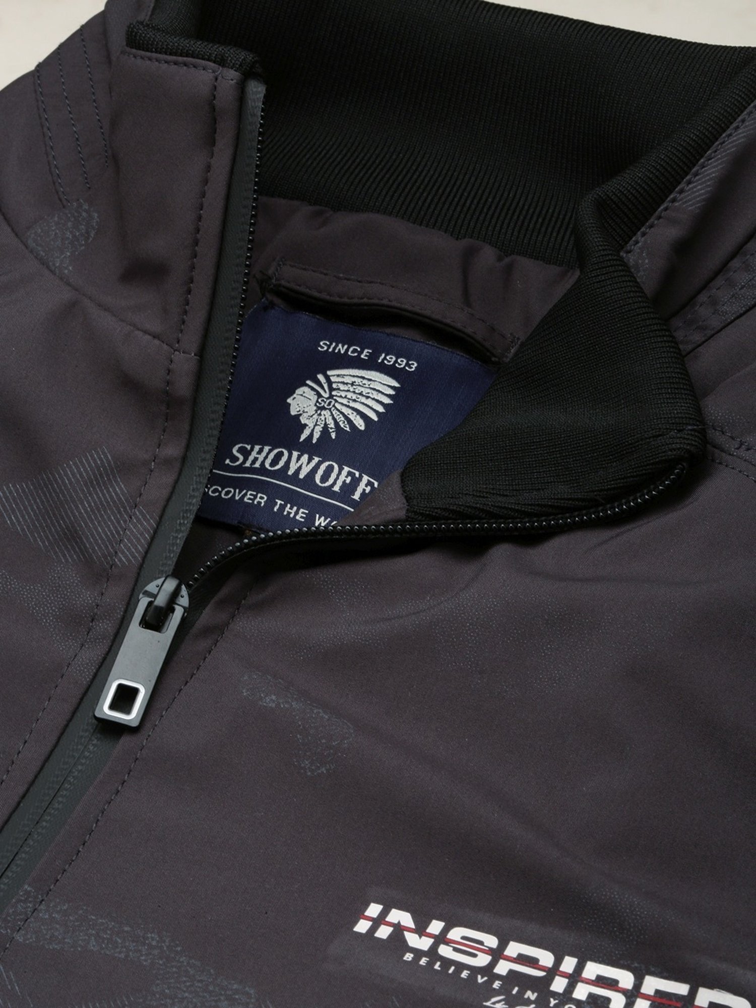 Showoff Grey Regular Fit Quilted Jacket