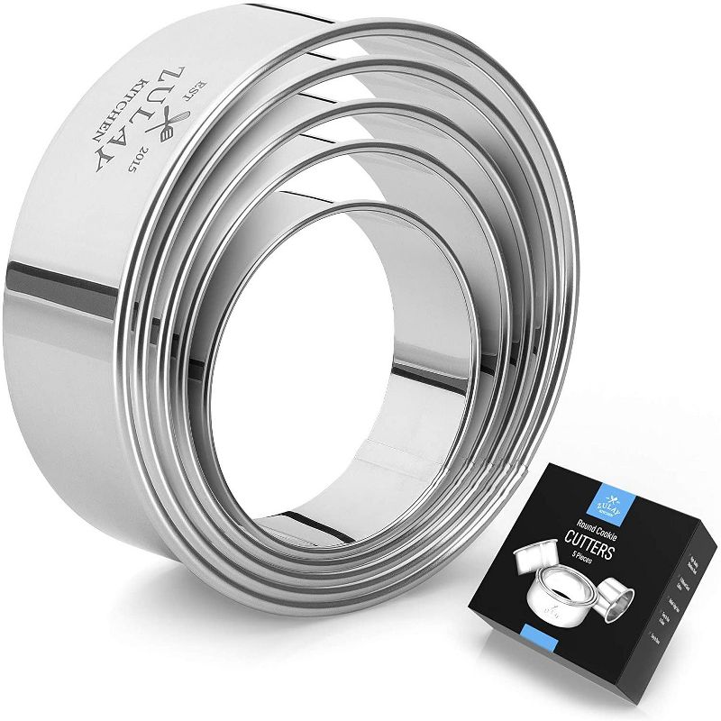 Zulay Kitchen Round Cookie Cutters - 5 pc - Stainless Steel