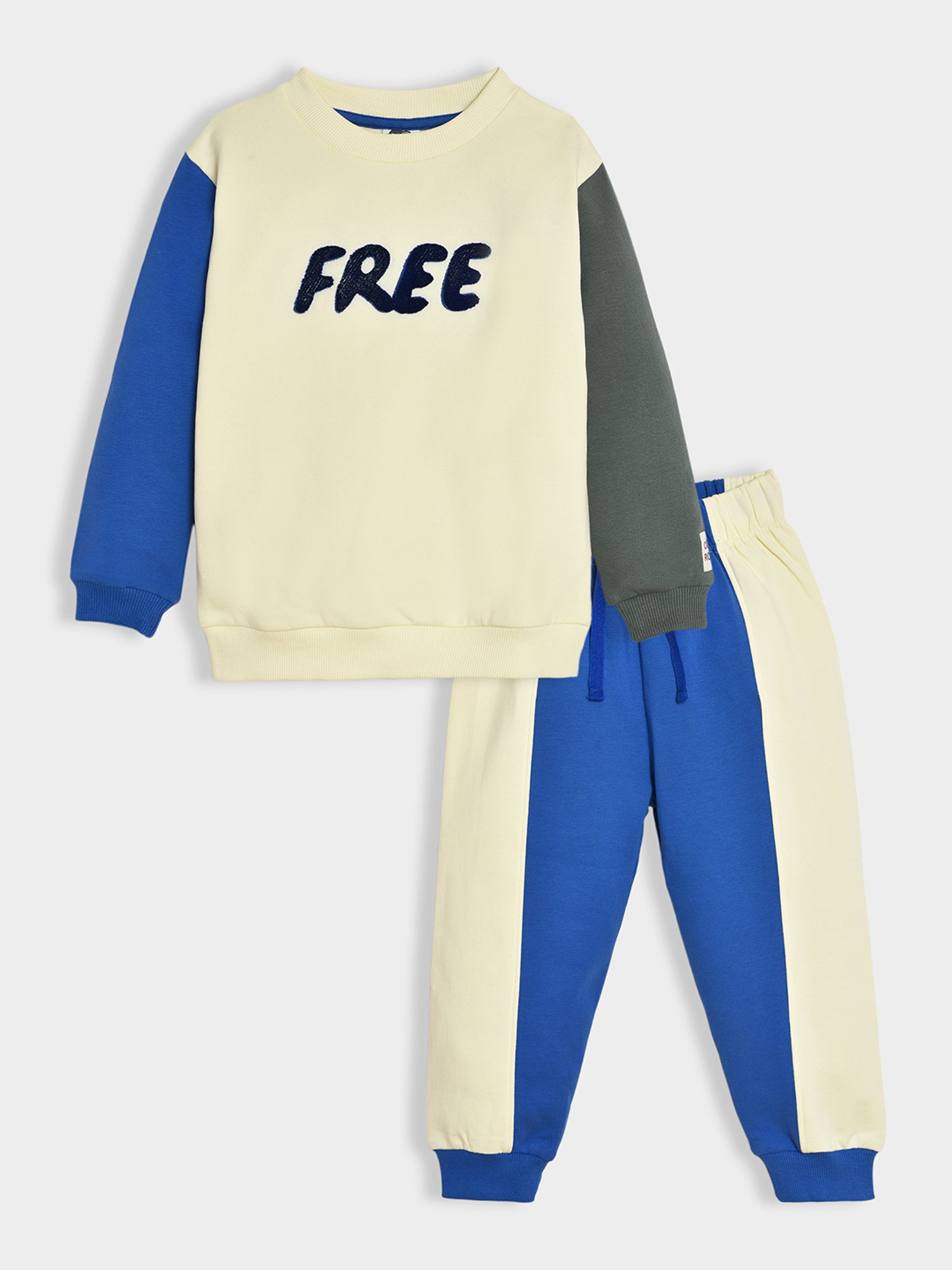 MiArcus Boys Blue & Cream Self Design Full Sleeves Sweatshirt with Joggers