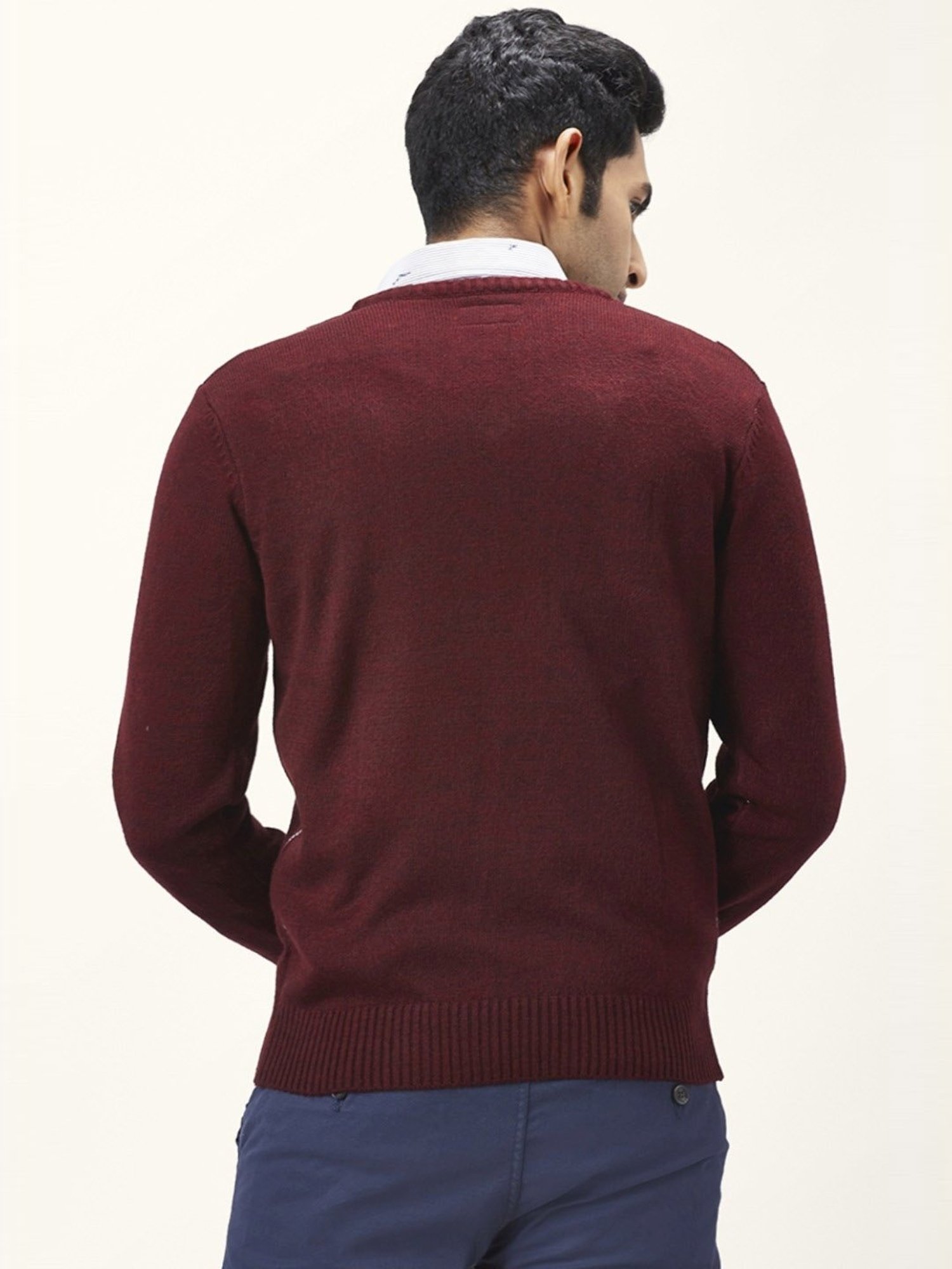 Byford By Pantaloons Maroon Regular Fit Printed Sweaters