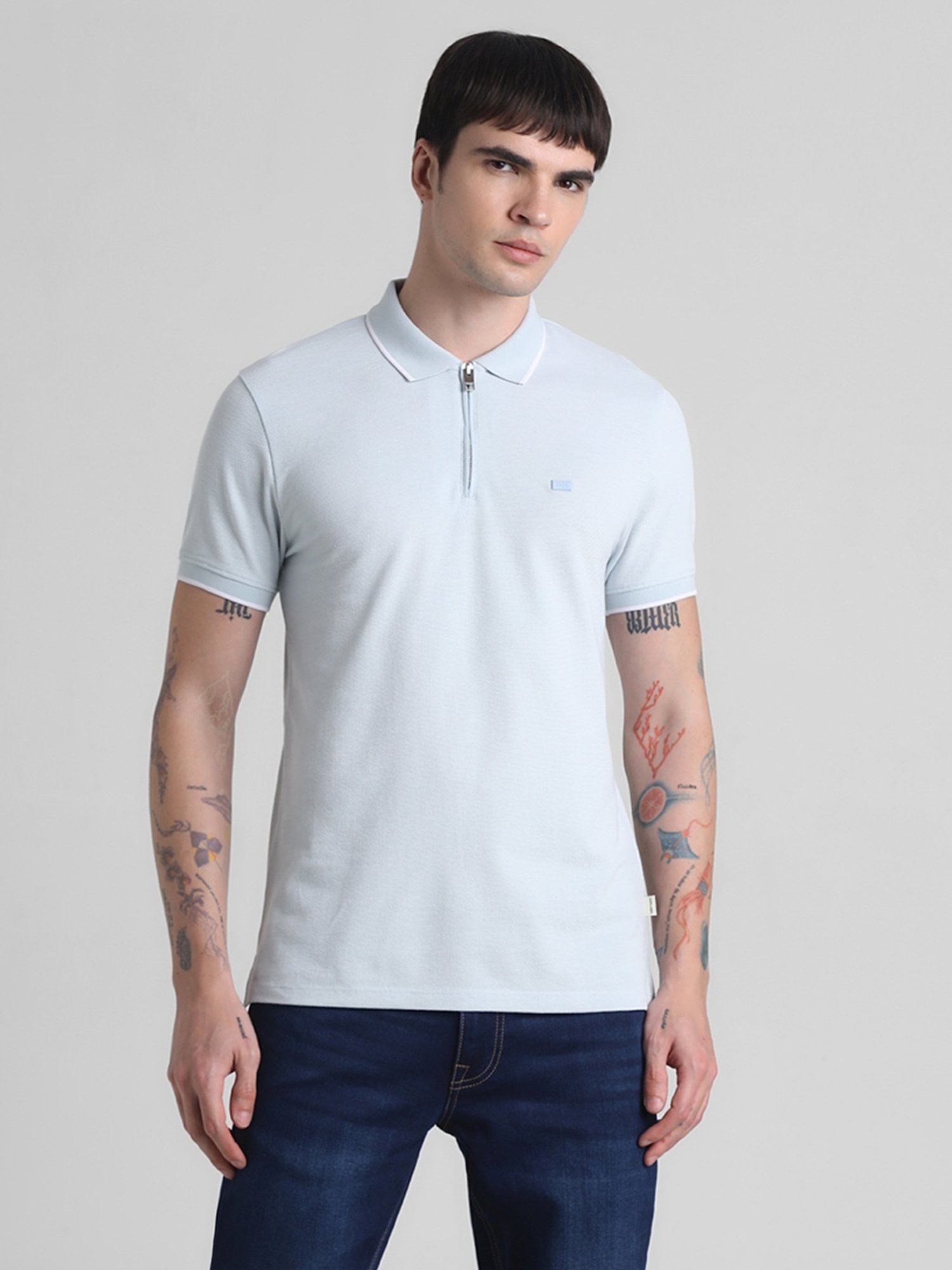 Jack & Jones Ballad Blue Slim Fit Checks Polo T-Shirt