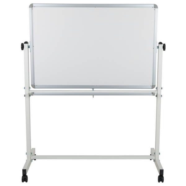 HERCULES Series 45.25"W x 54.75"H Reversible Mobile Cork Bulletin Board and White Board with Pen Tray