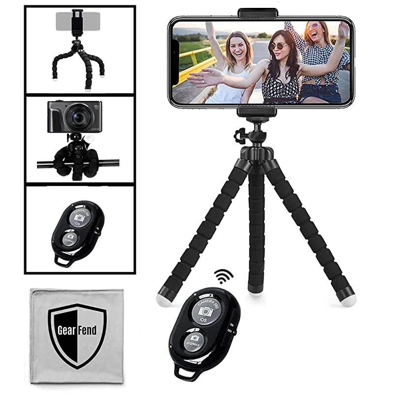6.5&rdquo; Flexible Universal Tripod, Smartphone Mount with Wireless Remote Control for All iPhones, Samsung Phones and Most Mobile Phones Plus Microfiber Cloth
