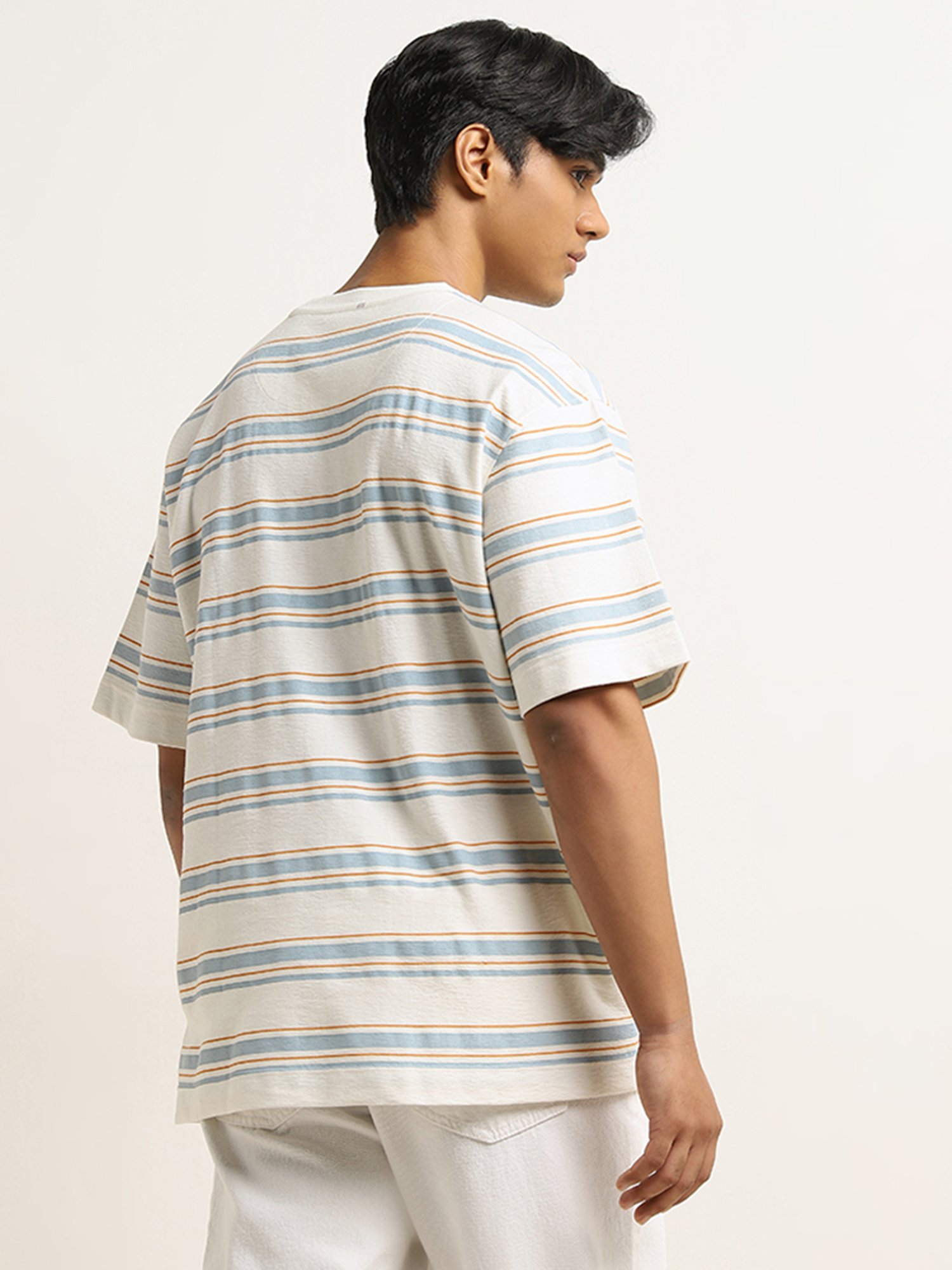 Nuon by Westside Blue Stripe Printed Relaxed-Fit T-Shirt