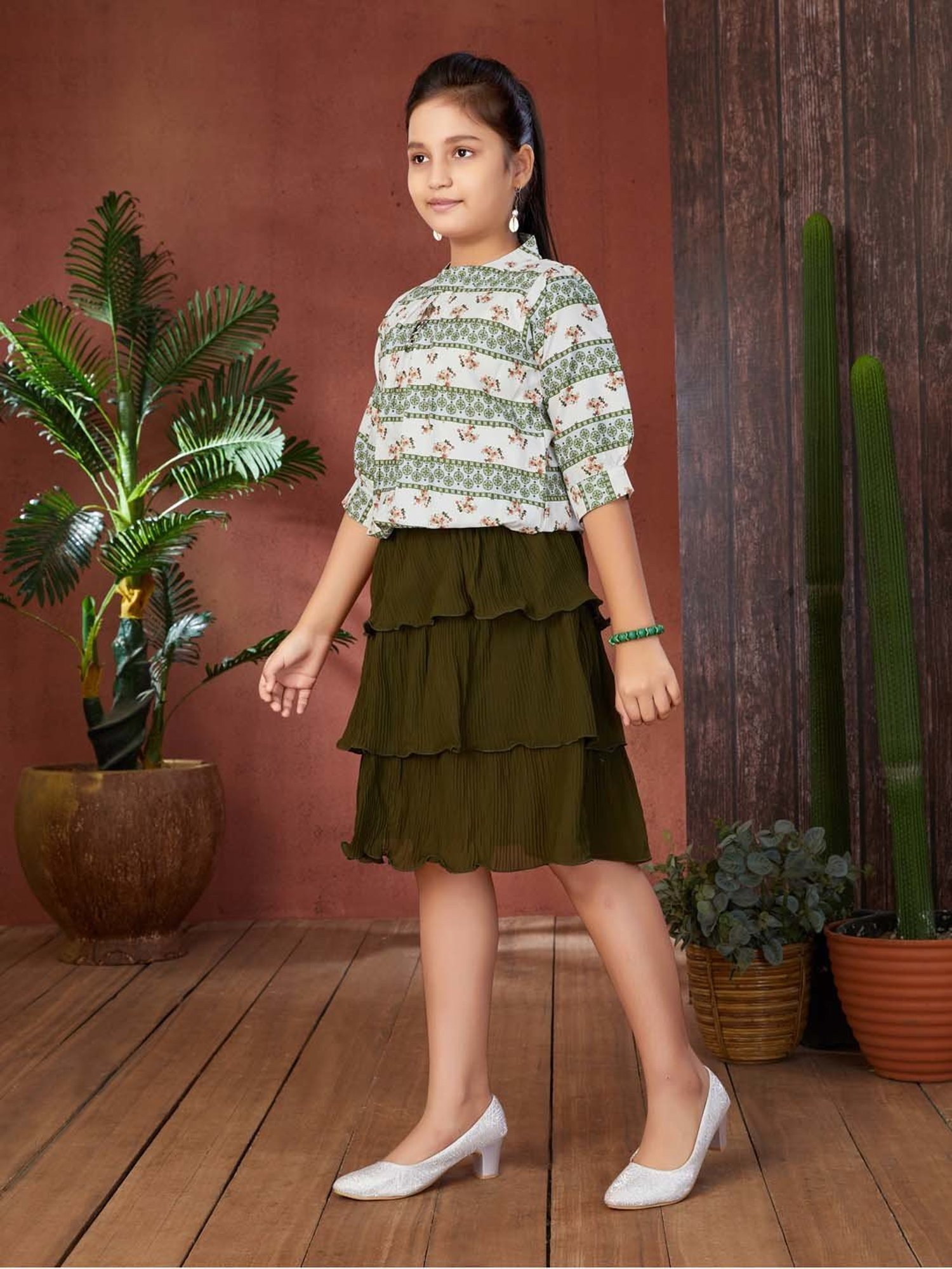 Peppermint Kids Purple & White Floral Print Top with Culottes