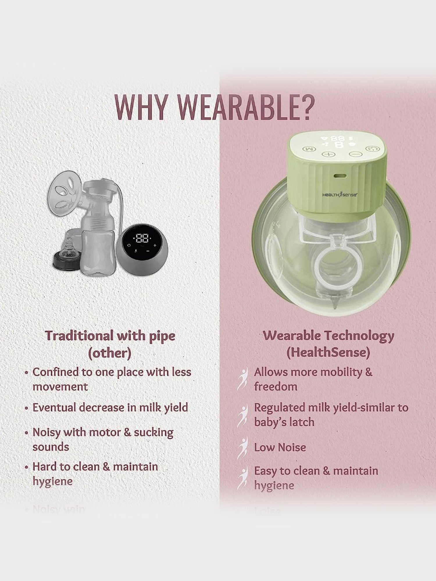 HealthSense BP 501 Wearable Electric Breast Pump with Touch Button (Green)