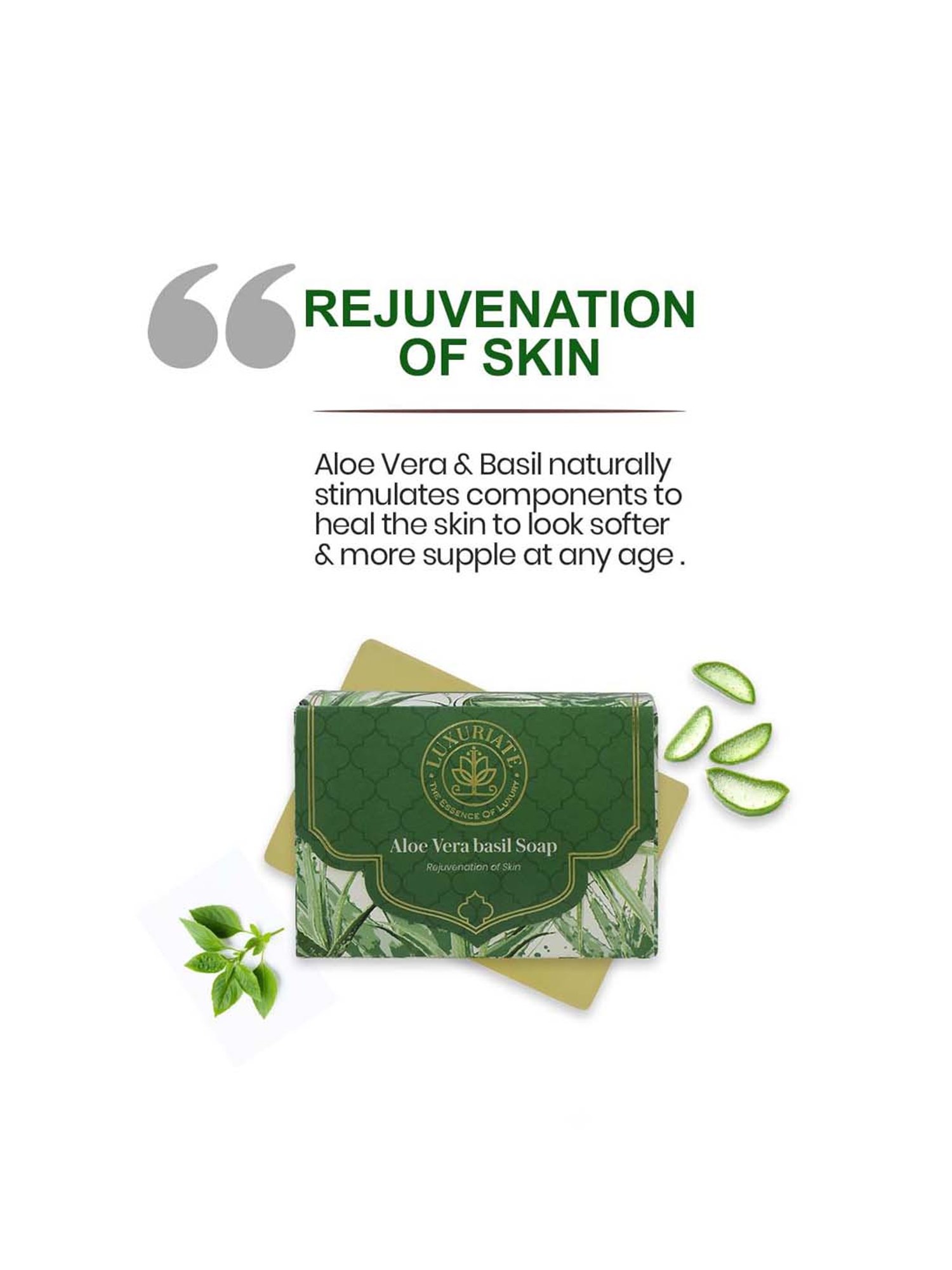 Luxuriate Naturally Refreshing Aloe Vera and Basil Soaps For Rejuvenation of Skin - 125 gm