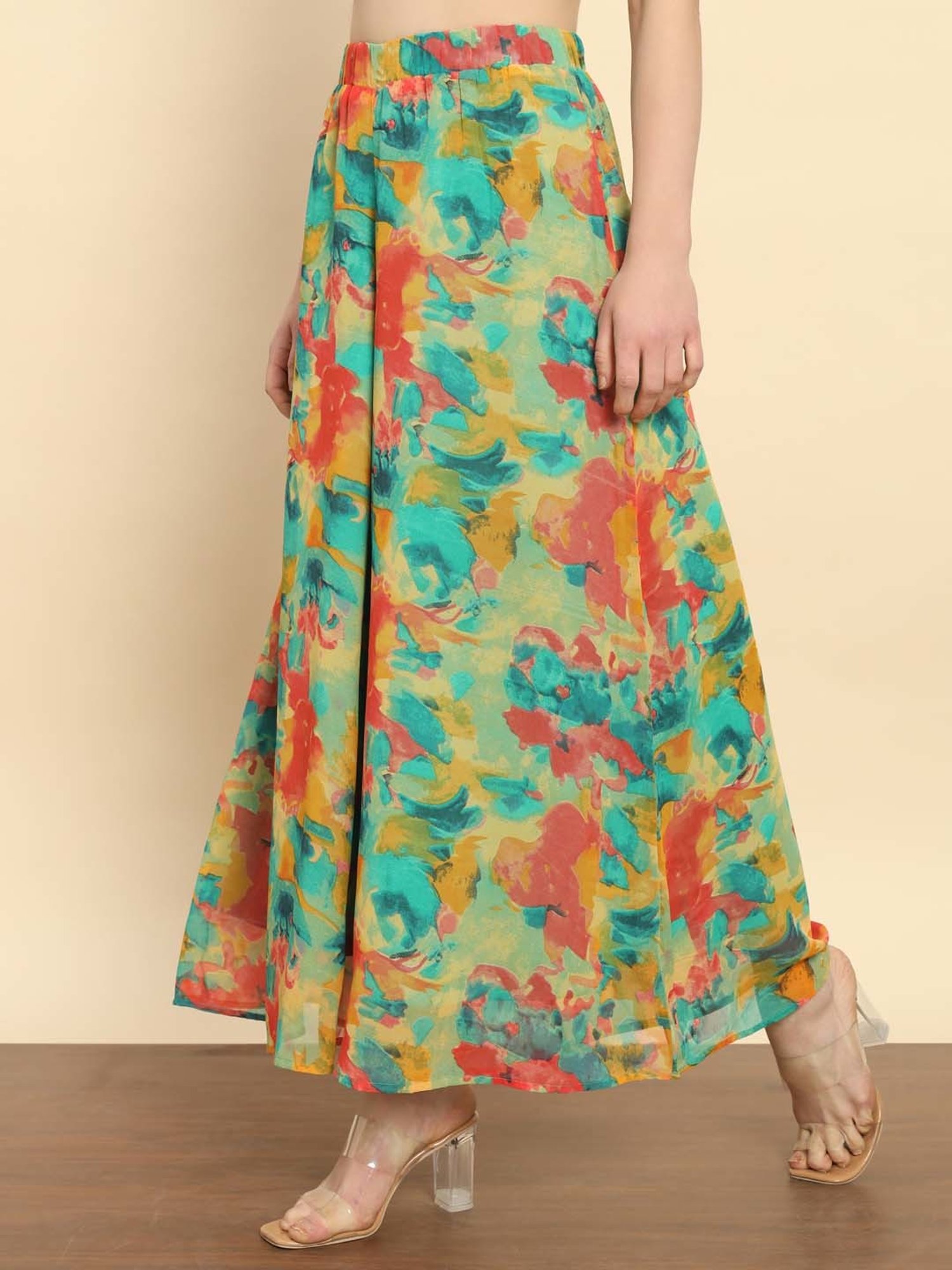 Trend Arrest Multicolor Printed Flared Fit High Rise Palazzos
