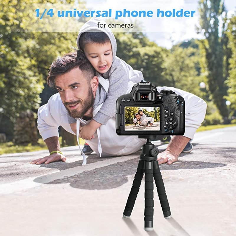 Phone Tripod, Portable and Flexible Tripod with Wireless Remote and Universal Clip, Cell Phone Tripod Stand for Video Recording (Black)