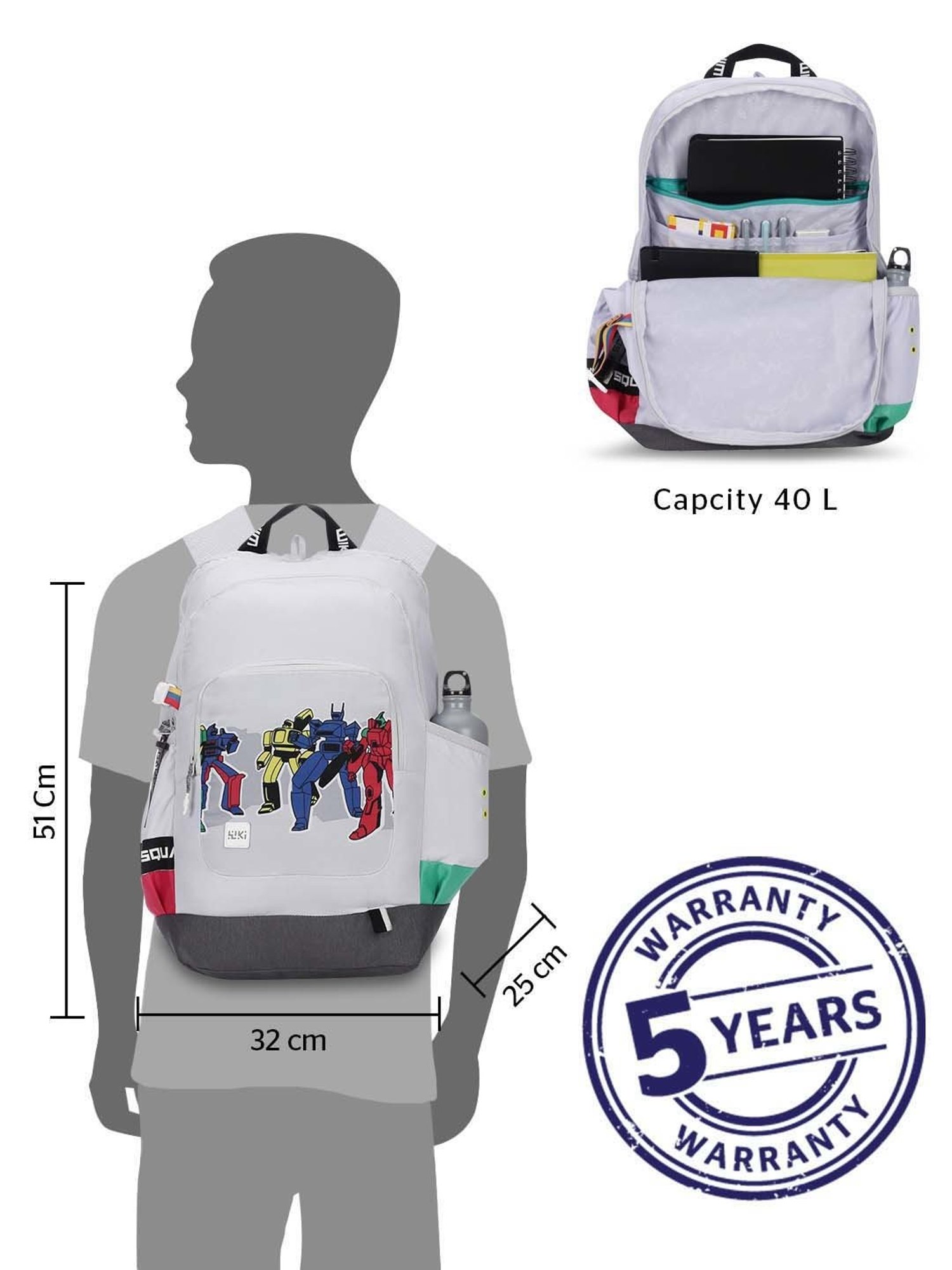 Wiki 40 Ltrs Grey Medium Backpack