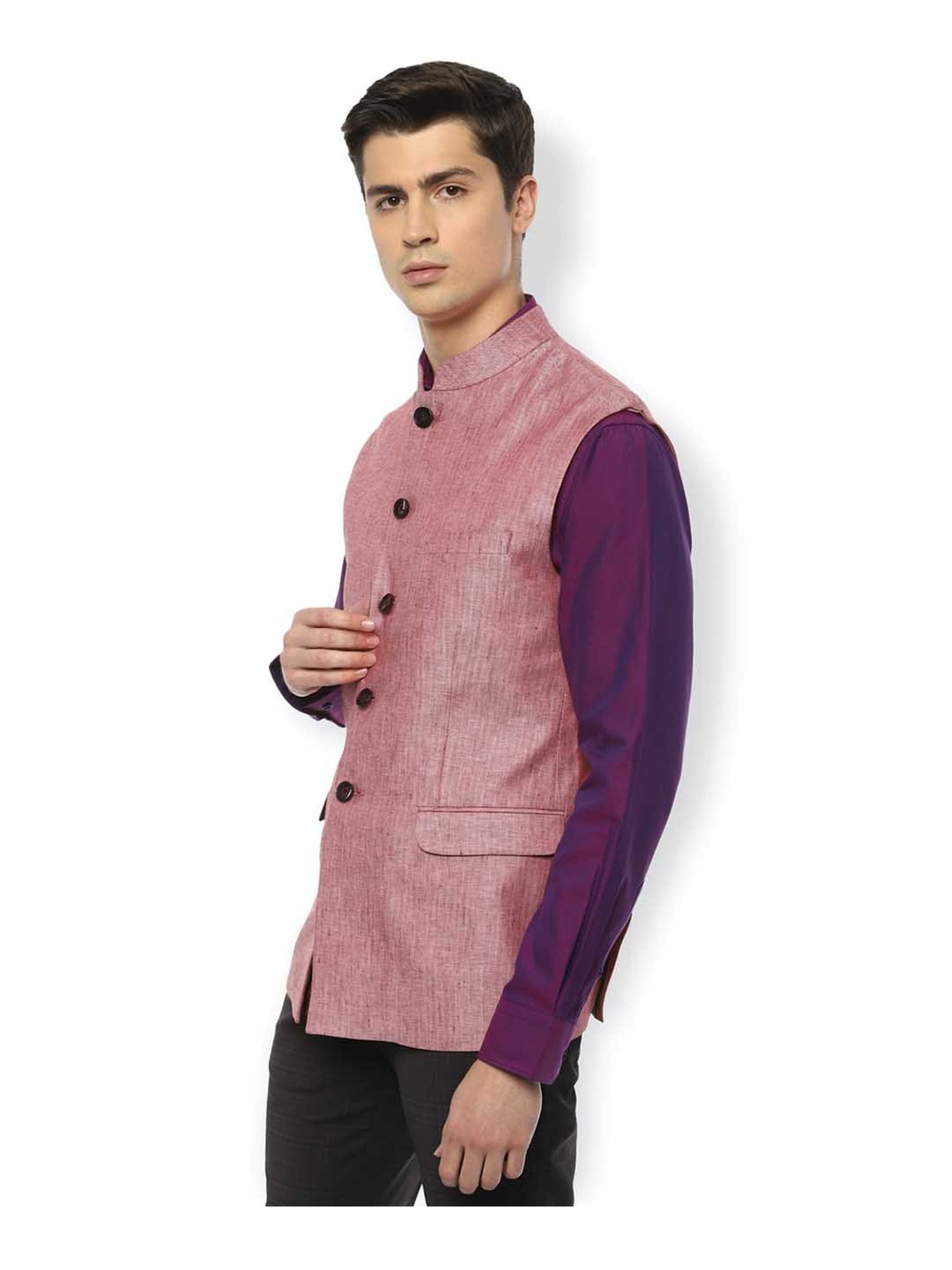 Van Heusen Pink Slim Fit Linen Waistcoat