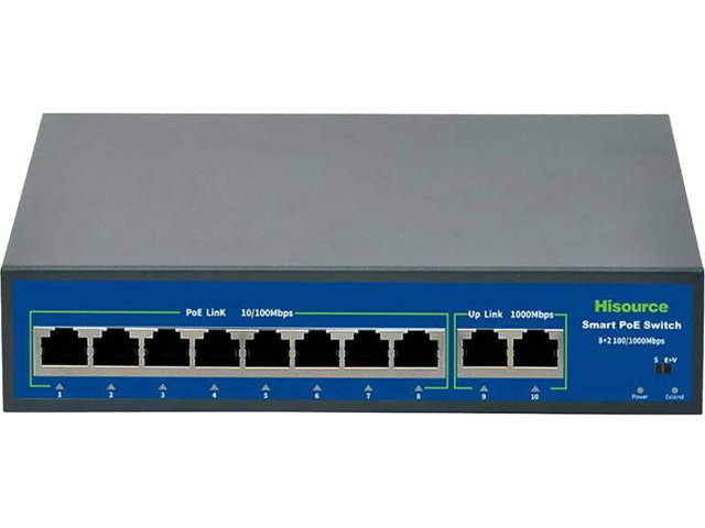 8 Port Fast Ethernet PoE Switch | 8 PoE Ports @120W, with 2 Uplink Ports | Plug & Play | Extend Mode | Priority Mode (Hi-F0820FBL-A)