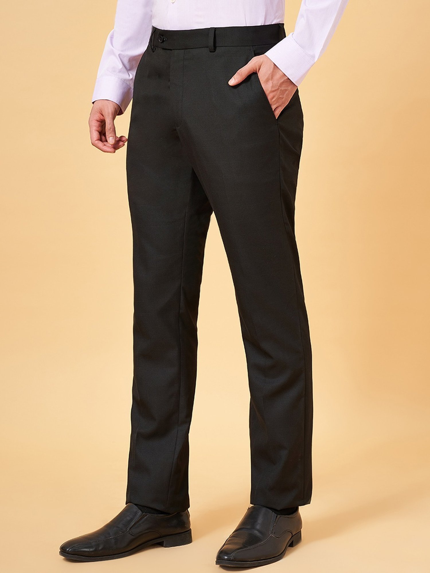 Peregrine By Pantaloons Jet Black Slim Fit Trousers