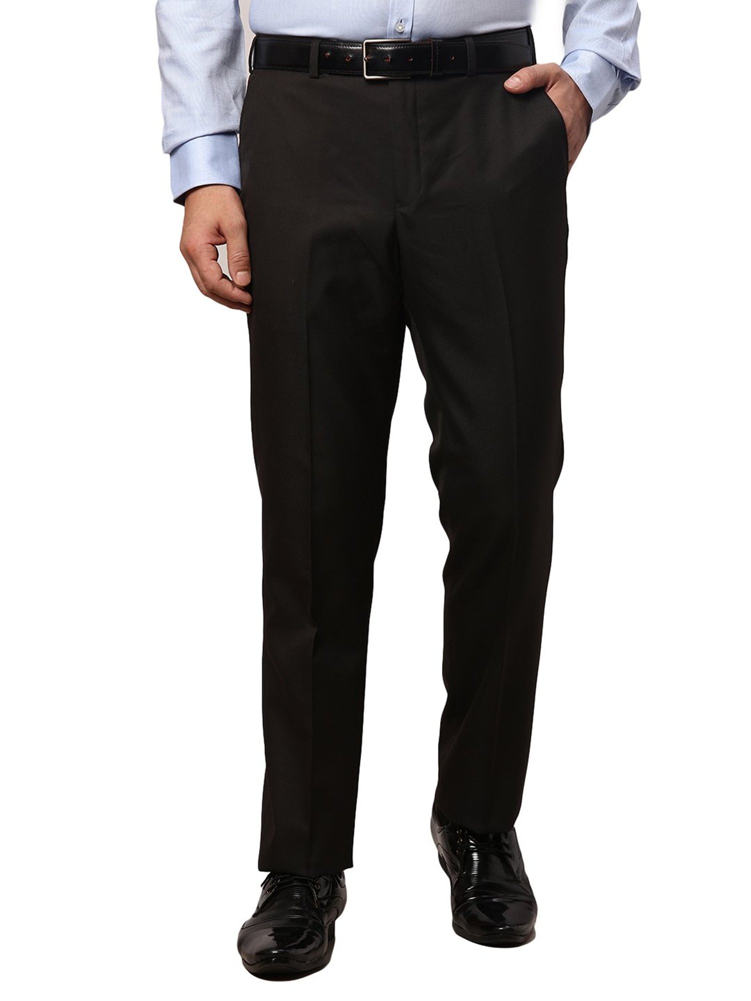 Park Avenue Brown Slim Fit Flat Front Trousers