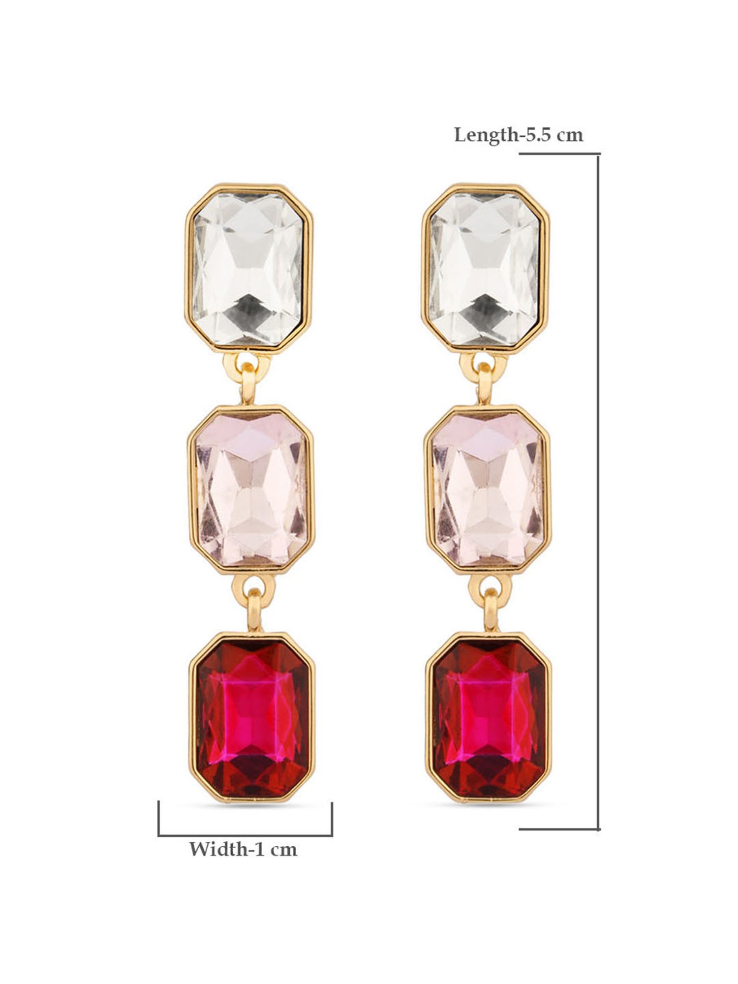 ToniQ Stylish Pink Gem Stone 3 Tiered Dangler Earrings for Women