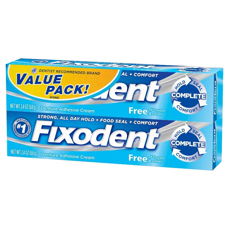 Fixodent Complete Free Denture Adhesive Cream Twin Pack - 2.4oz/2pk