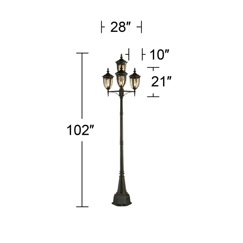 John Timberland Outdoor Post Light Veranda Bronze 102" 4-Light Street Lantern Champagne Hammered Glass for Exterior Garden Yard