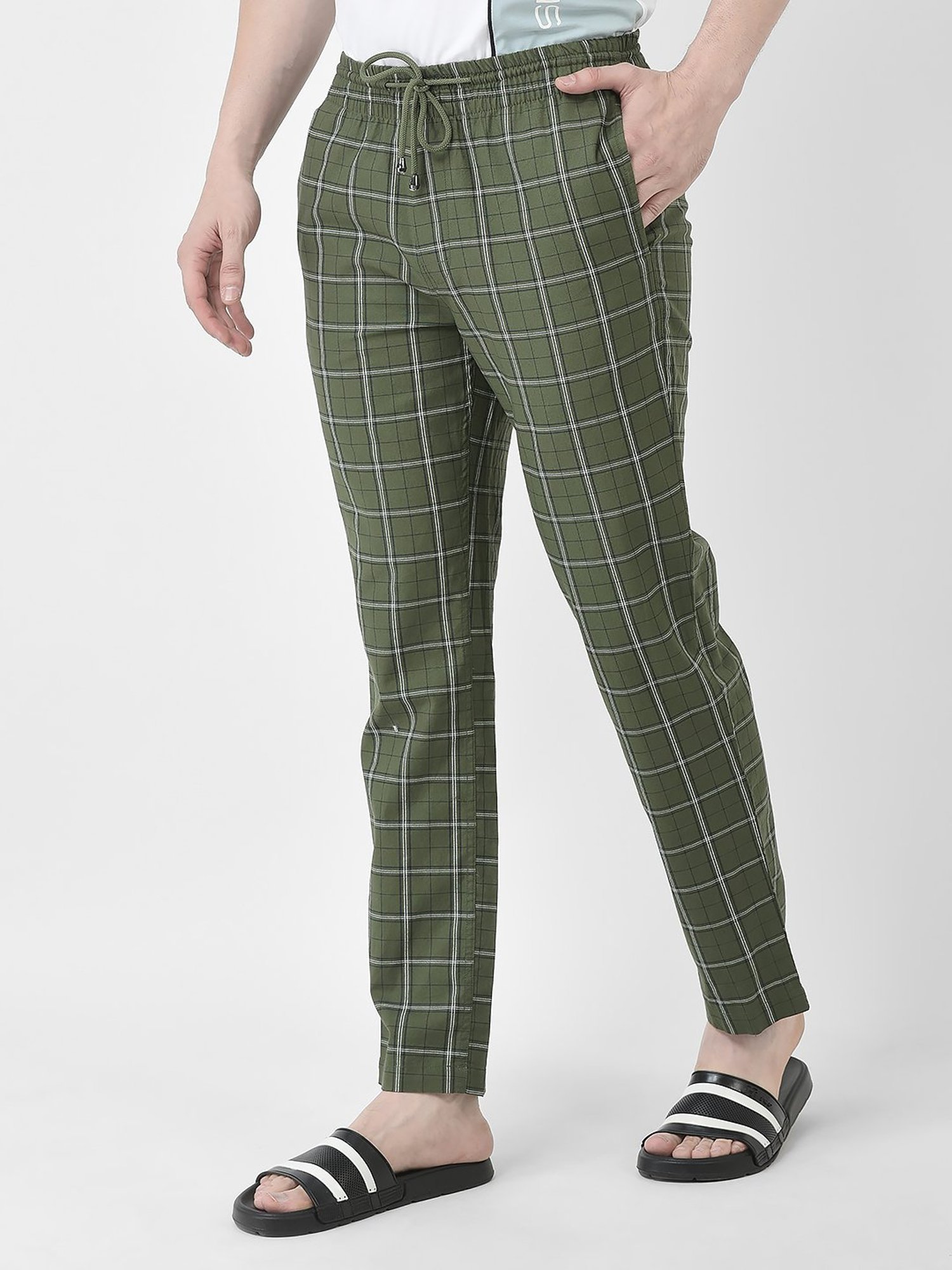 Crimsoune Club Green Regular Fit Check Cotton Lounge Pants