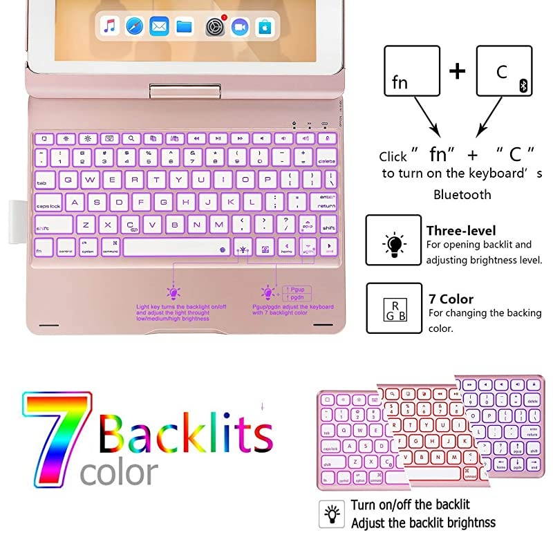 ipad Keyboard Case 97 for iPad 2018 6th Gen Compatible for iPad 5th Generation iPad Pro 97 iPad Air 2 iPad Air 360 Rotation Wireless BT Keyboard with Auto WakeSleepRose Gold