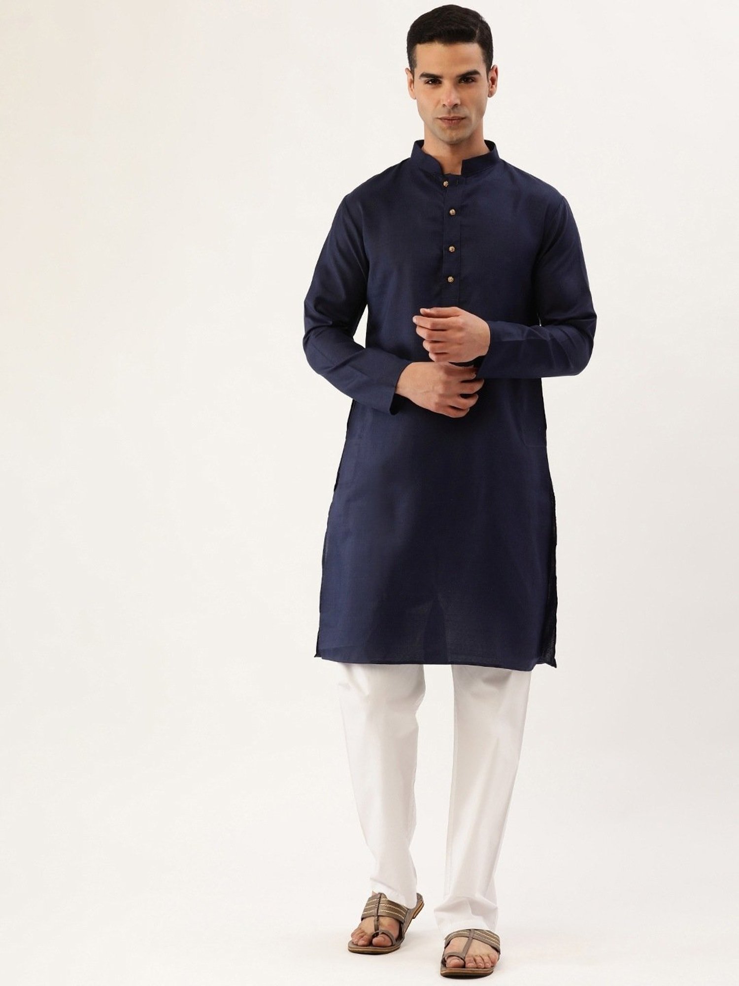 SWAGG INDIA Navy Blue Cotton Regular Fit Kurta