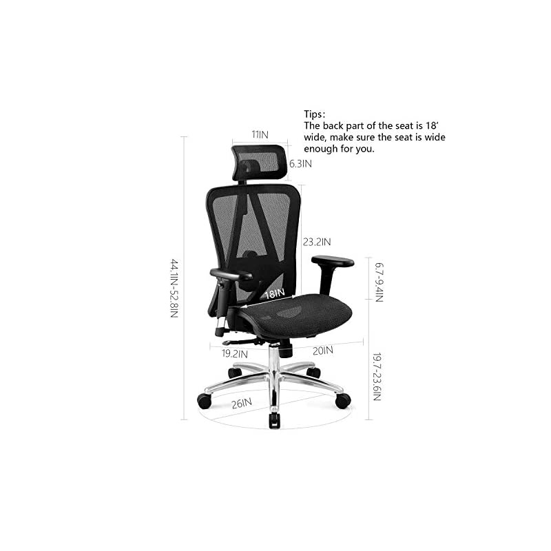 Ergonomic Office Chair with Adjustable 3D Armrest, Headrest and Lumbar Support - High Back Mesh Chair with Breathable Mesh Seat- Reclinable Computer Desk Chair